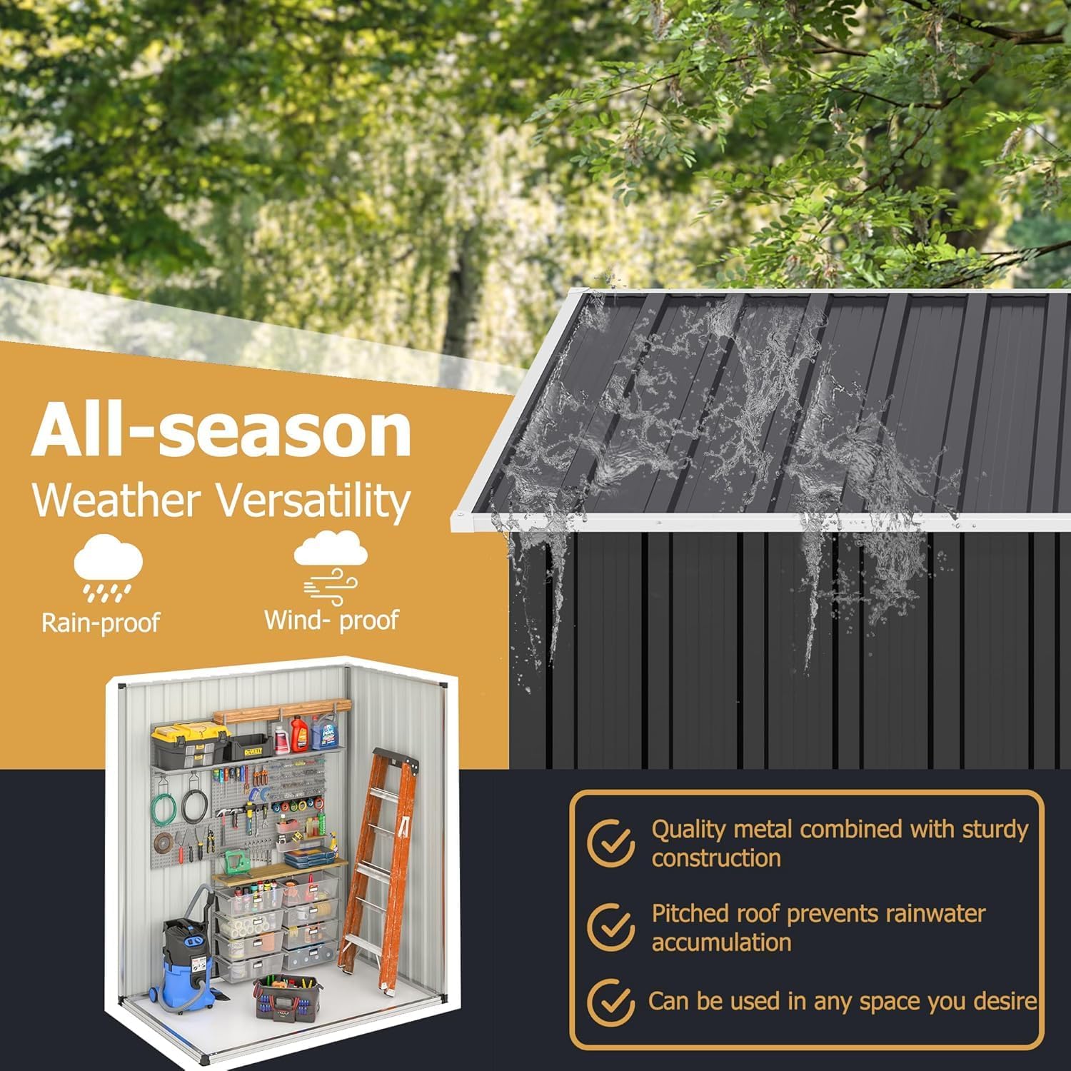 Polar Aurora 8 x 12 FT Outdoor Storage Shed, Metal Garden Shed with Updated Frame Structure, Tool Sheds for Backyard Garden Patio Lawn Black wourant