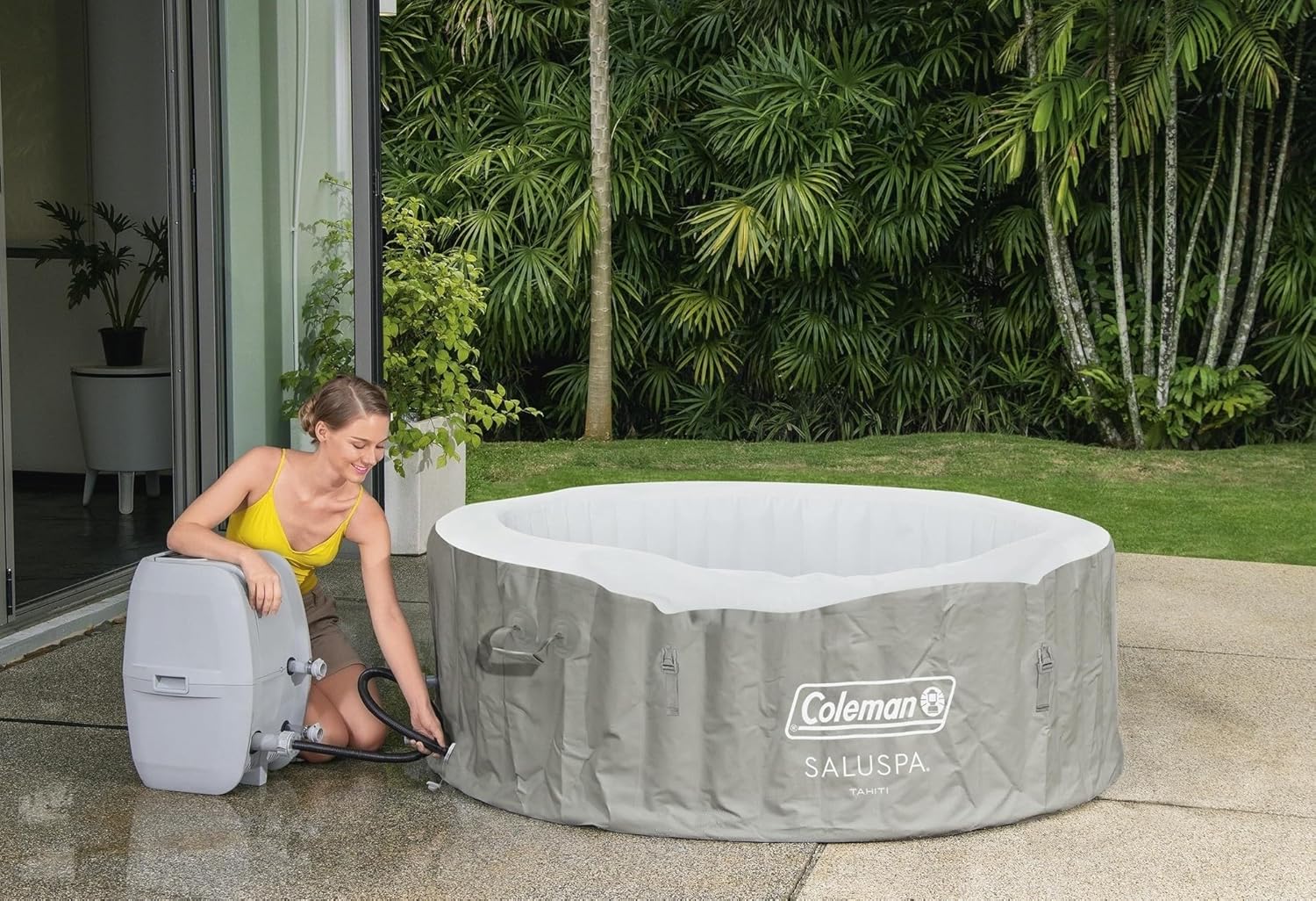Bestway Palm Springs 4 to 6 Person EnergySense Smart AirJet Plus Inflatable Hot Tub Outdoor Spa with 140 AirJets and Insulated Cover wourant