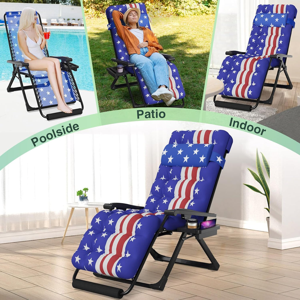 Indoor and outdoor patio chair folding lounge chair zero gravity chair with removable cushion camping lounge chair wourant