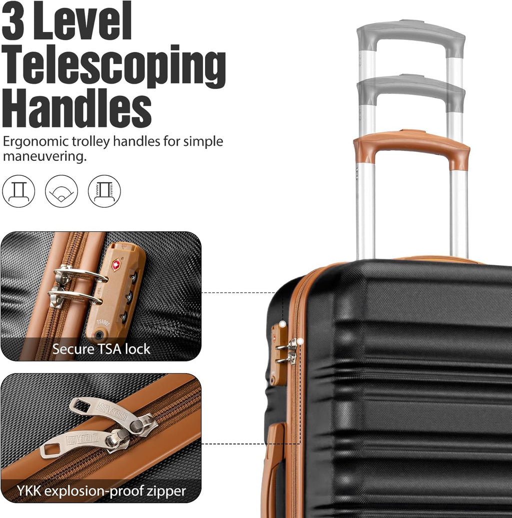 LONG VACATION 6 Piece Luggage Set Carry on Suitcase with ABS+PC hardshell, Spinner Wheels & YKK Zipper TSA Lock wourant
