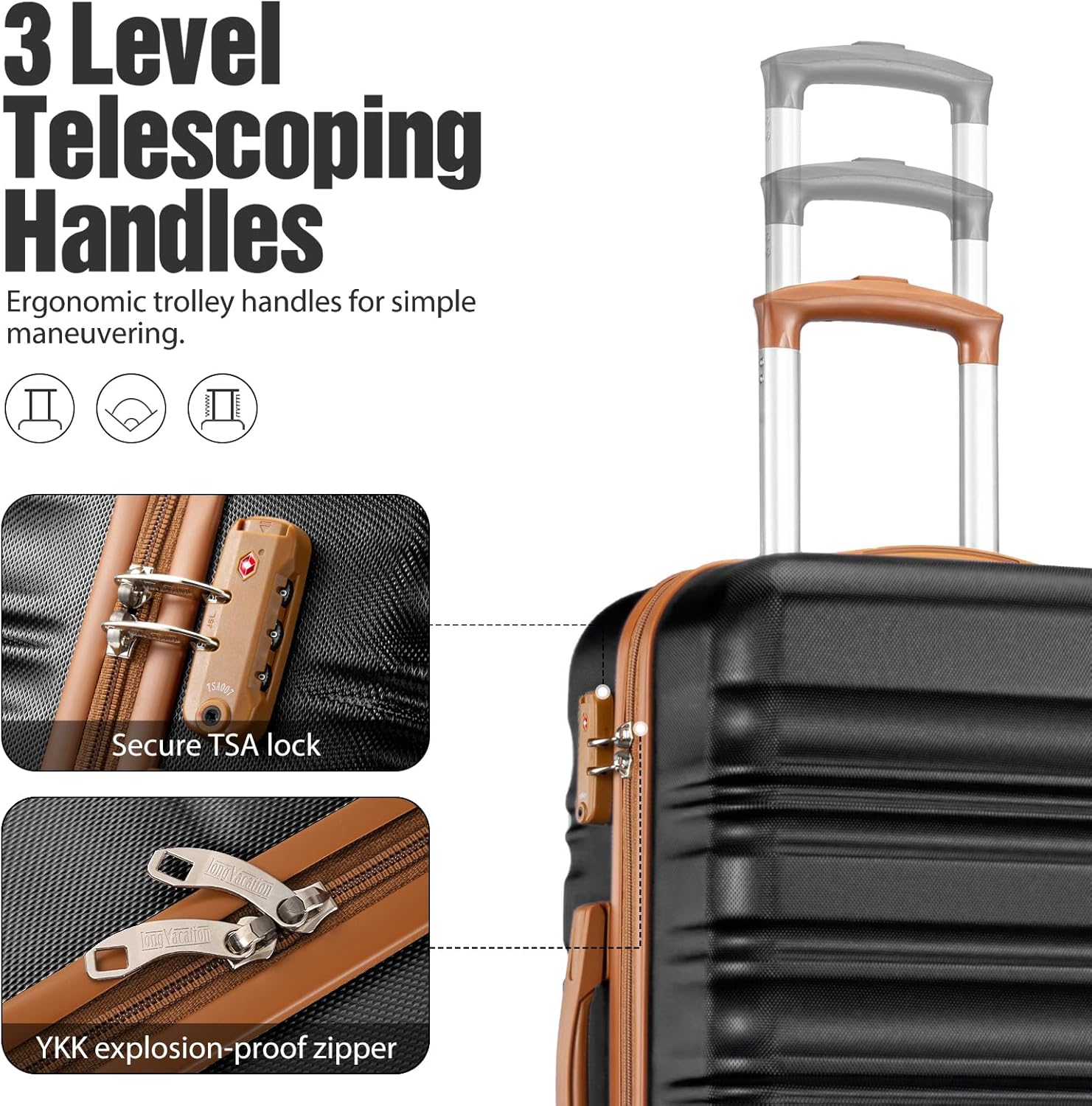 LONG VACATION 6 Piece Luggage Set Carry on Suitcase with ABS+PC hardshell, Spinner Wheels & YKK Zipper TSA Lock wourant