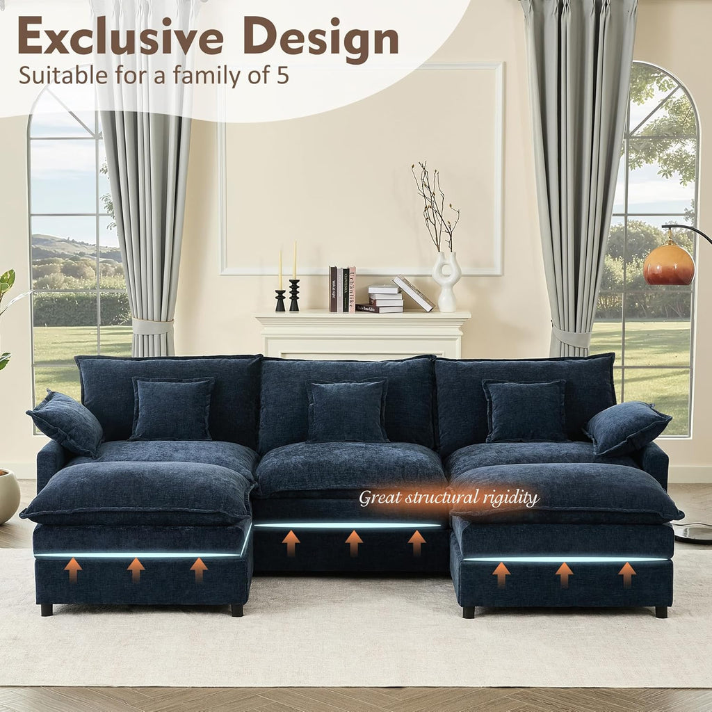 108 Inch U Shape Sofa Sectional Sofa Comfortable Cloud Sofa with Removable Footstool wourant