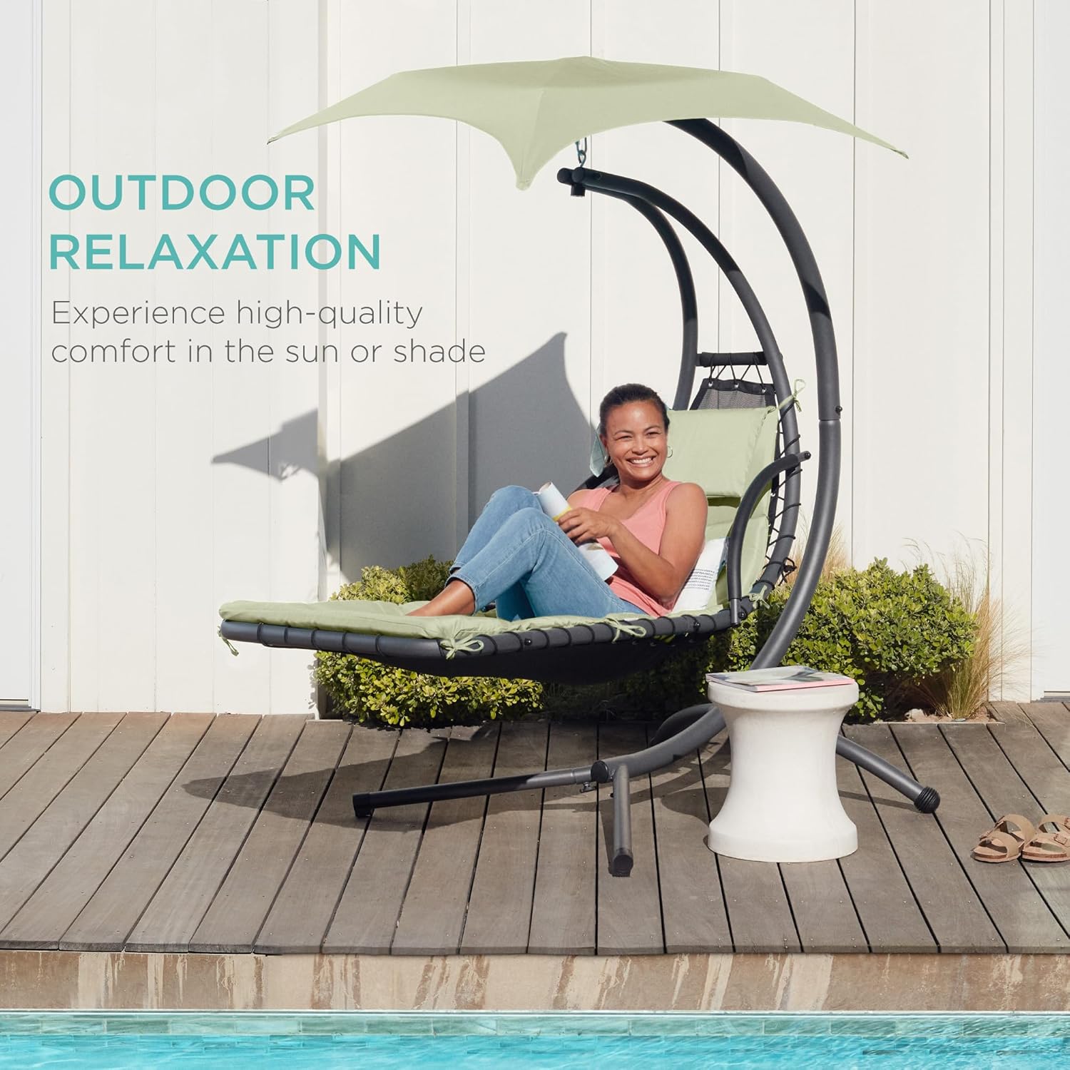 Best Choice Products Outdoor Hanging Curved Steel Chaise Lounge Chair Swing w/Built-in Pillow and Removable Canopy - Teal wourant