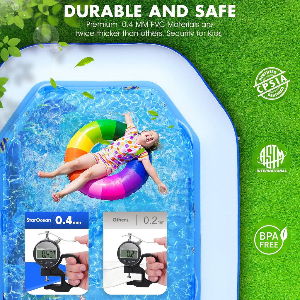 Inflatable Pool with Canopy, Large Inflatable Swimming Pool for Kids,Adult, Blow Up Pools with Seats,Backrest.Durable Thickened Inflatable Family Pools for Backyard,118"x75"x22"-Dark Blue woonhhop