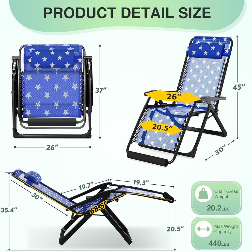 Indoor and outdoor patio chair folding lounge chair zero gravity chair with removable cushion camping lounge chair wourant