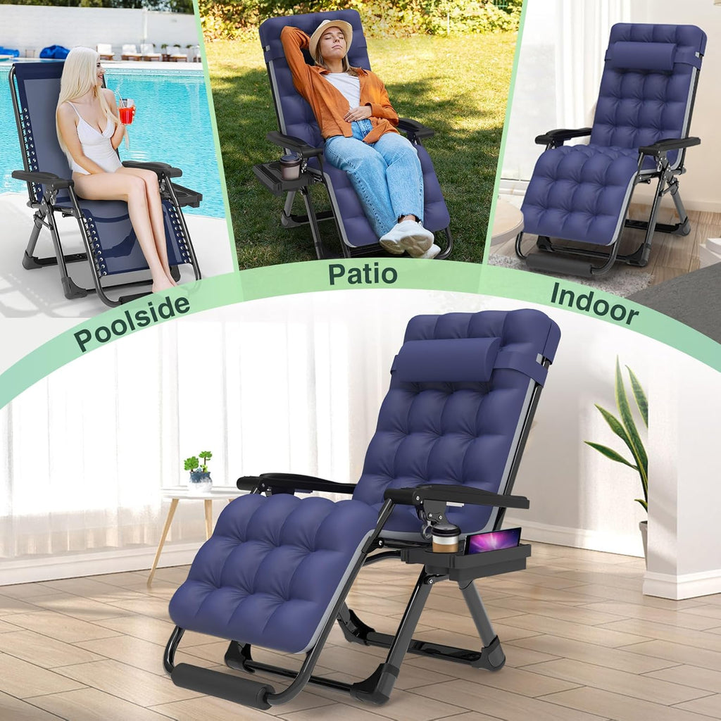 Indoor and outdoor patio chair folding lounge chair zero gravity chair with removable cushion camping lounge chair wourant