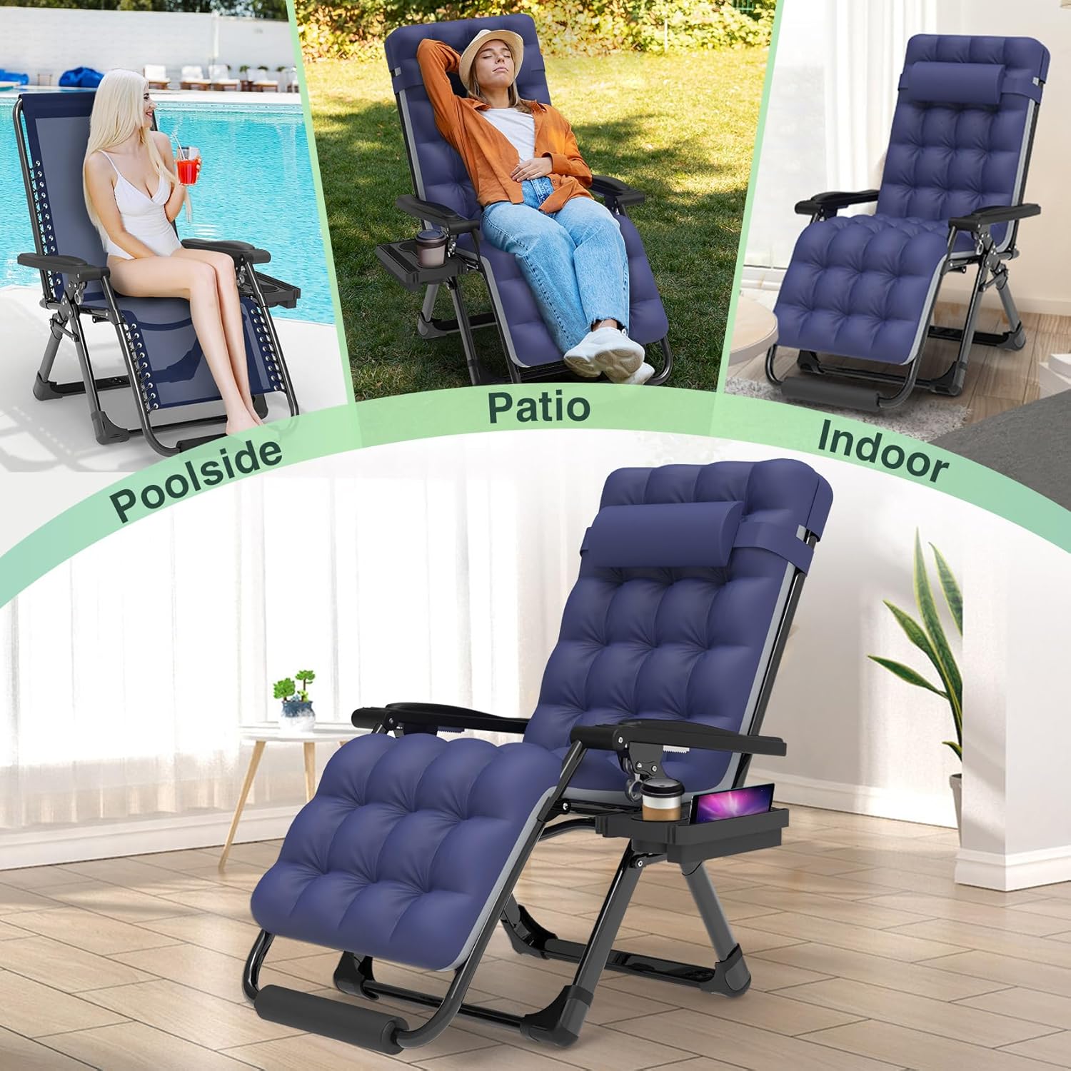 Indoor and outdoor patio chair folding lounge chair zero gravity chair with removable cushion camping lounge chair wourant