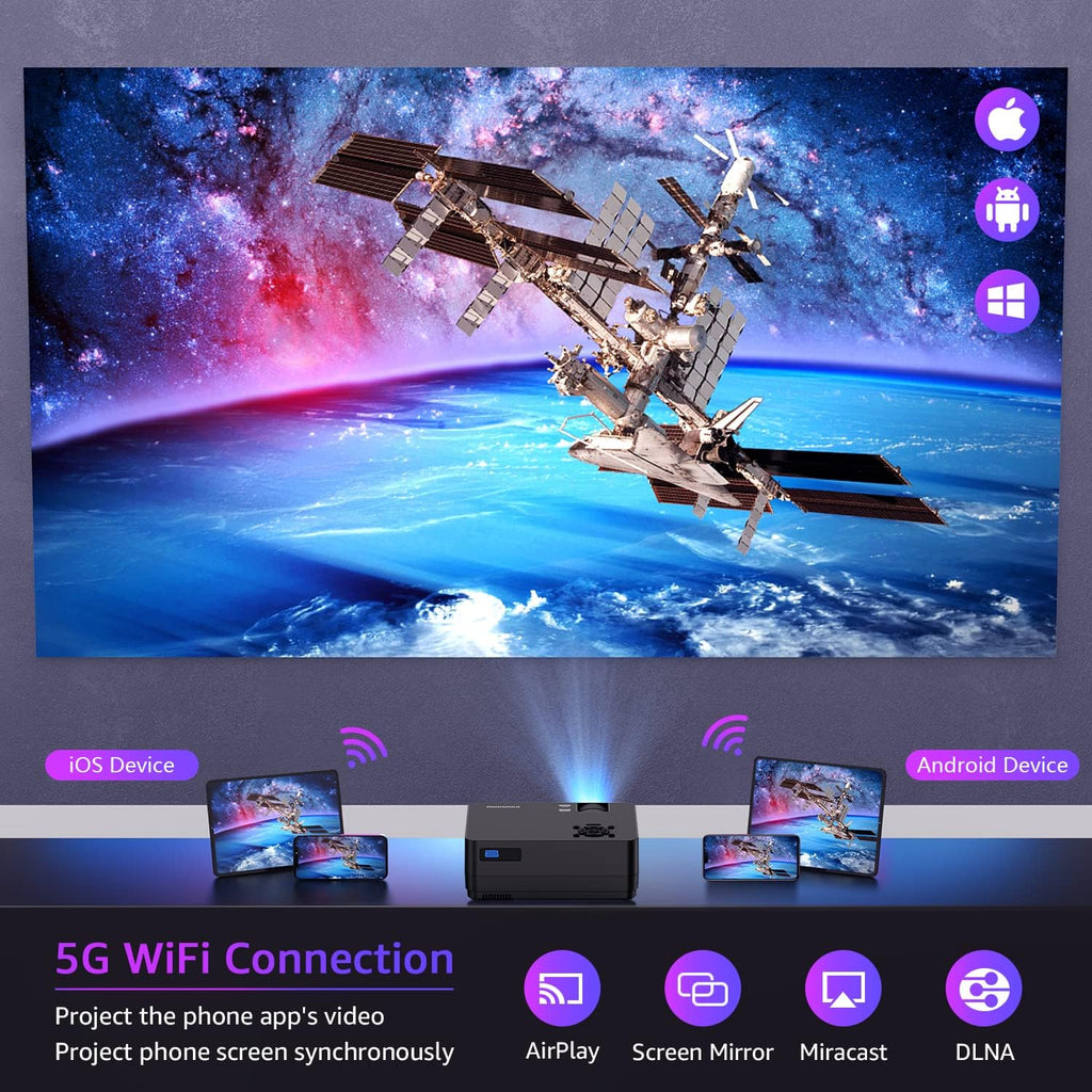 Projector with 5G WiFi and Bluetooth, Native 1080P Projector[Projector Screen Included] wourant