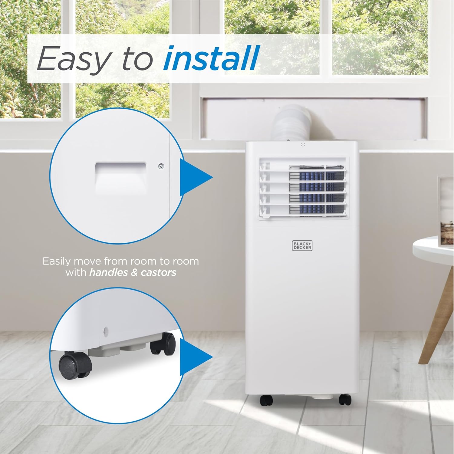 BLACK+DECKER Portable Air Conditioner, 8,500 BTU (5,100 BTU SACC) for Rooms Up To 350 Sq. Ft., Portable AC with Full Function Remote Control & Window Kit, BPACT05SM, White woonhhop