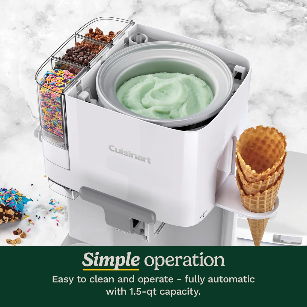 Cuisinart Soft Serve Ice Cream Machine- Mix It In Ice Cream Maker for Frozen Yogurt, Sorbet, Gelato, Drinks 1.5 Quart, White, ICE-48 wourant