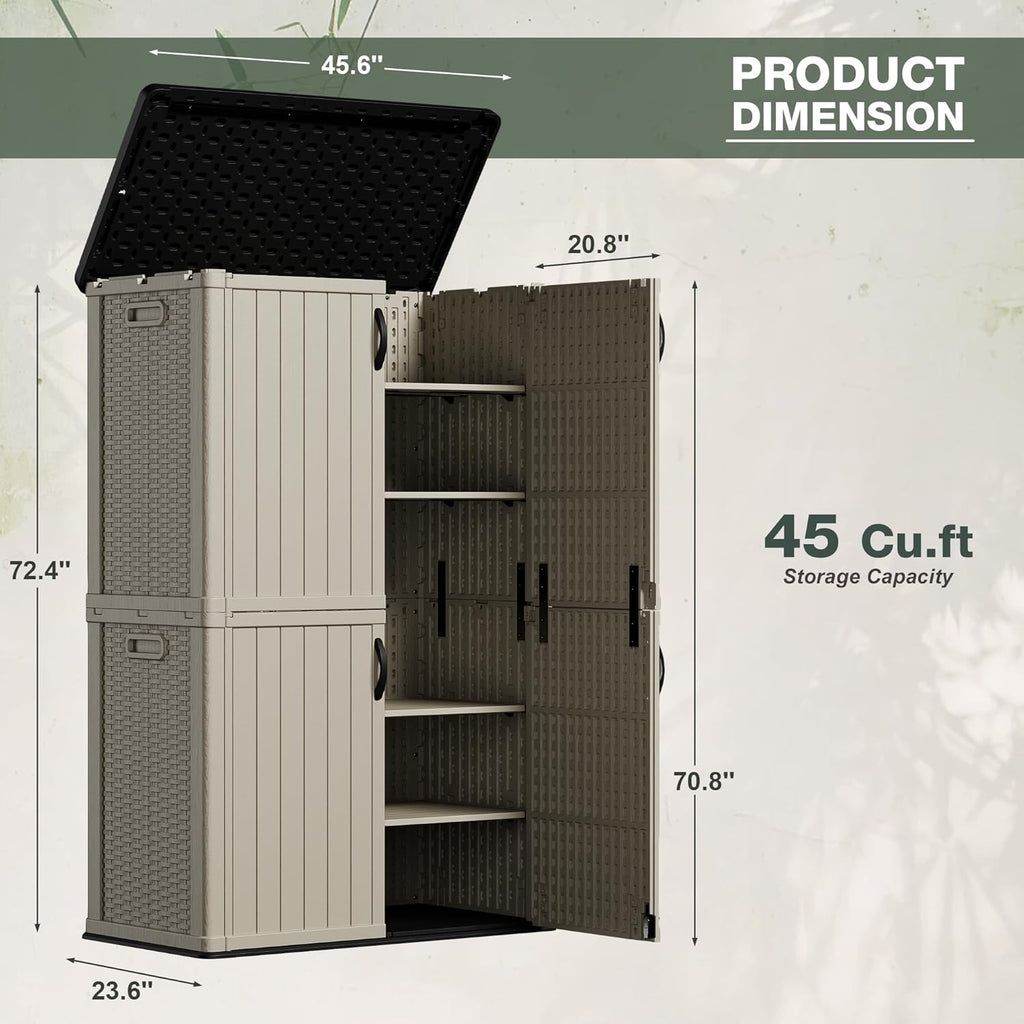Greesum Outdoor Horizontal Storage Shed 27 Cu.ft Resin Large Storage Box for Garden Patio wourant