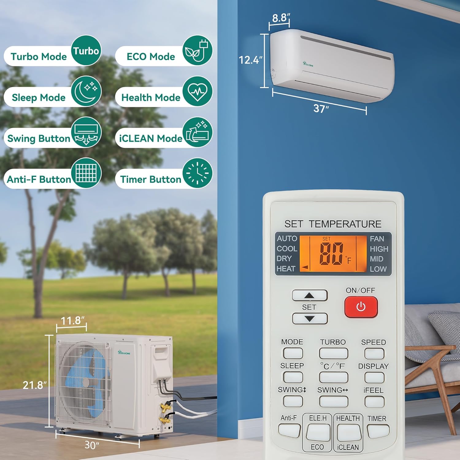 12000 BTU Mini Split Air Conditioner Heat Pump System, Wifi Enabled 20 SEER2 115V Inverter Ductless AC Cool Up to 750 Sq. Ft, Compatible with Alexa, Complete Installation Kit, White wourant