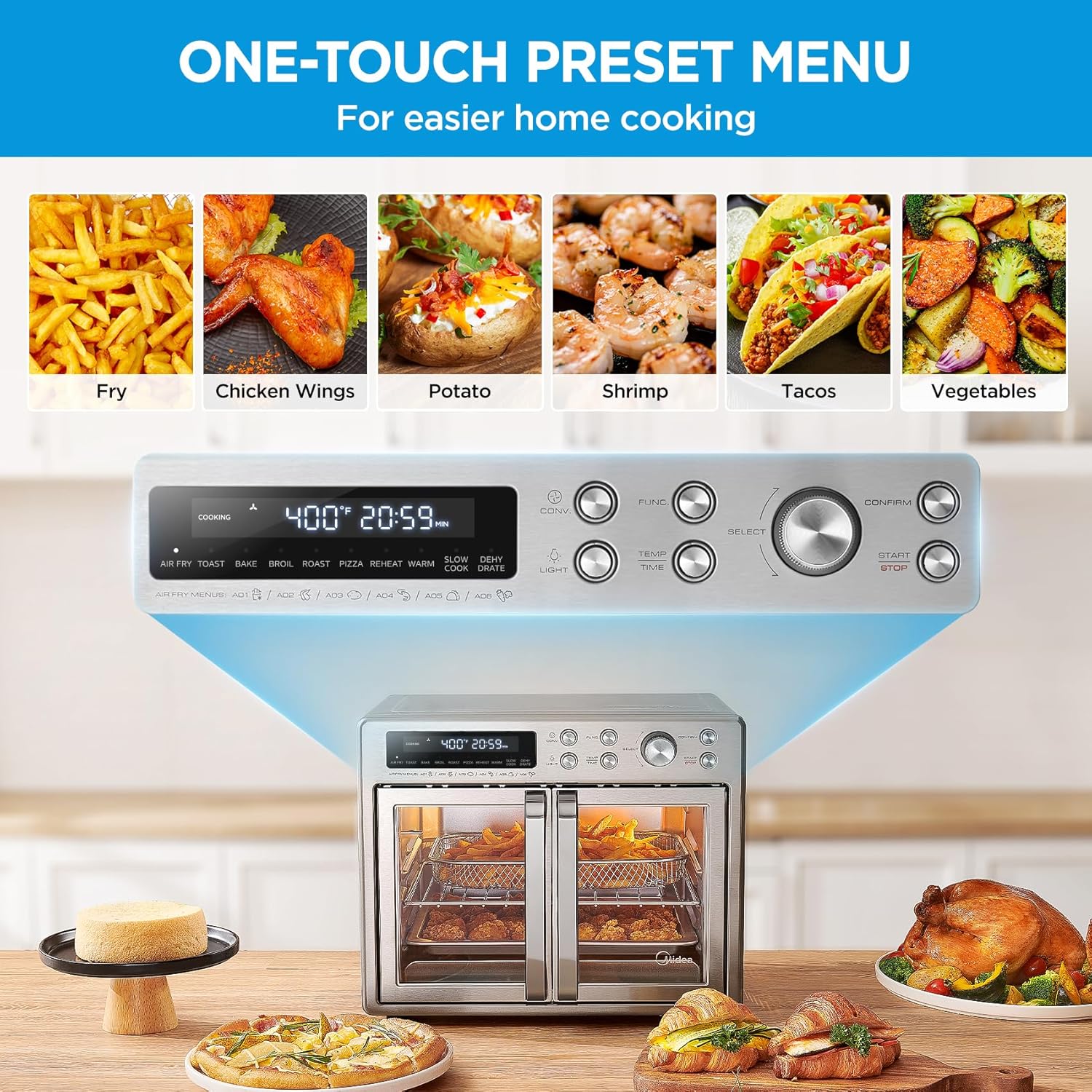 Midea Flexify French Door Toaster Oven Air Fryer Combo, 26.4 QT, Extra Large Air Fryer Countertop wourant