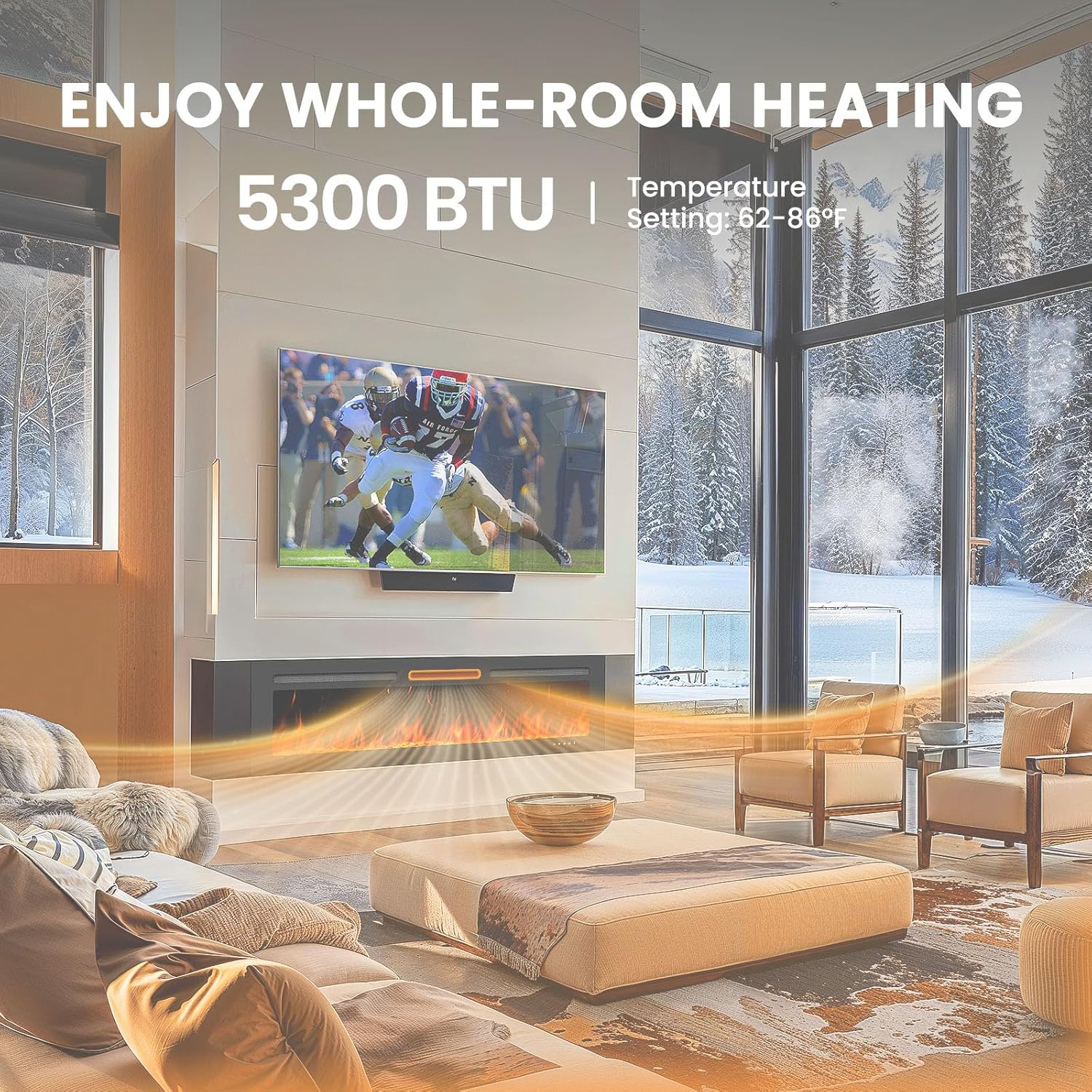 50" Smart Electric Fireplace 5300 BTU Heat Output, Ultra-Slim Wall-Mount or Built-In Electric Fireplace wourant