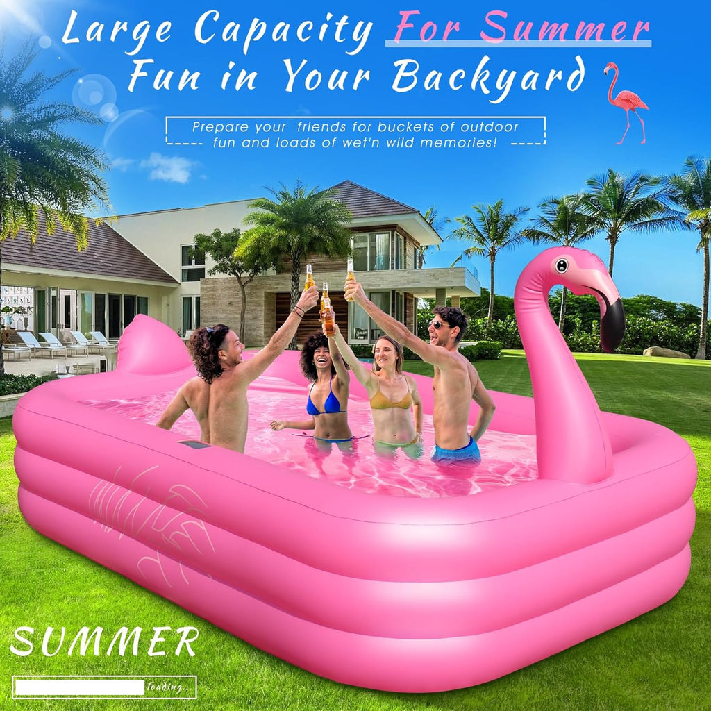 Inflatable Pool with Lights, Solar Flamingo Swimming Pool for Kids,Adults Inflatable Blow up Pool, Large Kiddie Pool, Durable Thickened Inflatable Family Pool for Backyard,Outdoor,105"x65"x25" wourant