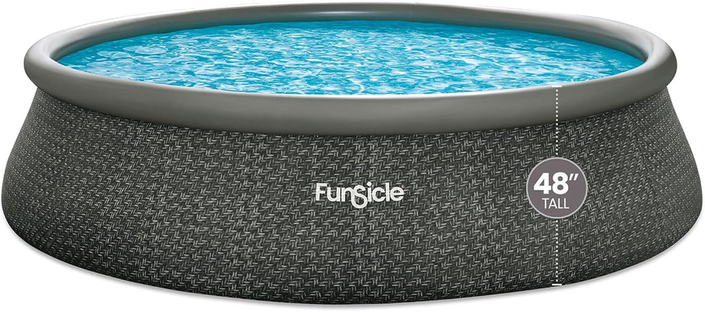 Funsicle 12 Foot by 36 Inch Quickset Round Inflatable Ring Top Outdoor Above Ground Swimming Pool Set with Pump and Cartridge Filter, Dark Herringbone wourant