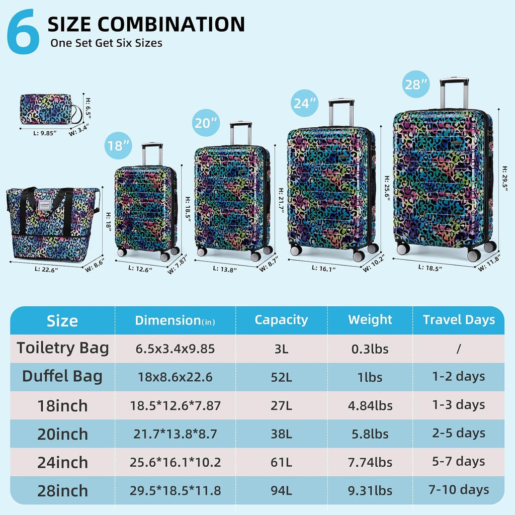 6-piece luggage set, expandable hardshell suitcase set with spinner wheels, lightweight rolling luggage set wourant