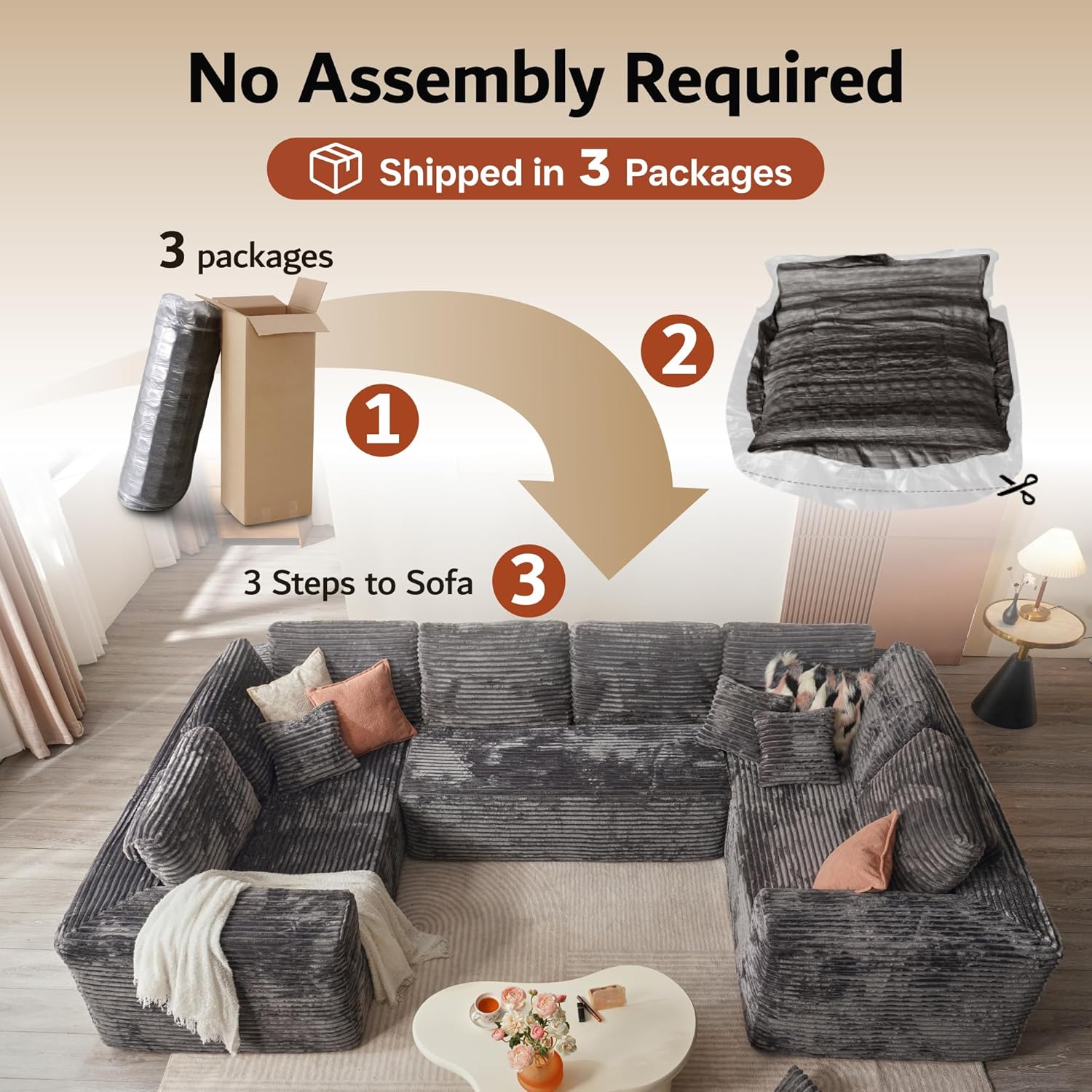 Ovios 104" Cloud Section Sofa L-shaped lounge chair, modern modular sofa wourant