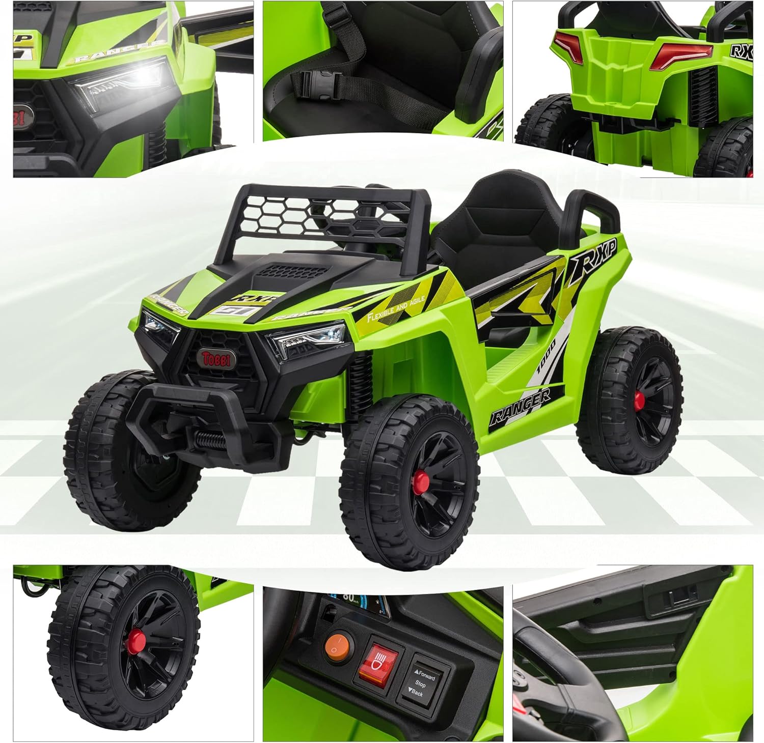 TOBBI 12V Kids Ride on Car, Electric Off-Road UTV Truck with Diverse Functions, Double Open Doors, Safety Belt, Horn, Music, and Lights for Kids Aged 3-5 Years (Rose Red) wourant