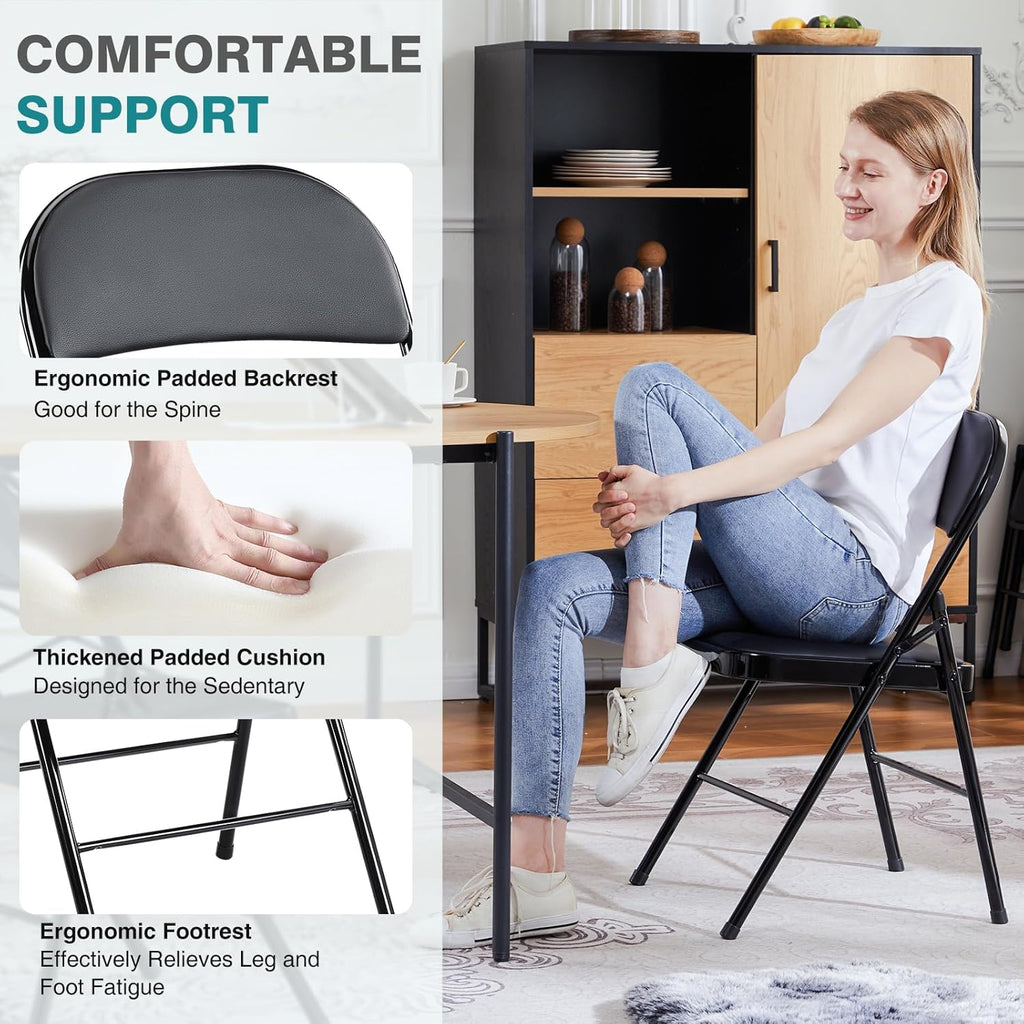 DUMOS 2 Pack Leather Padded Folding Chair, Indoor Outdoor Portable Stackable Commercial Seat wourant