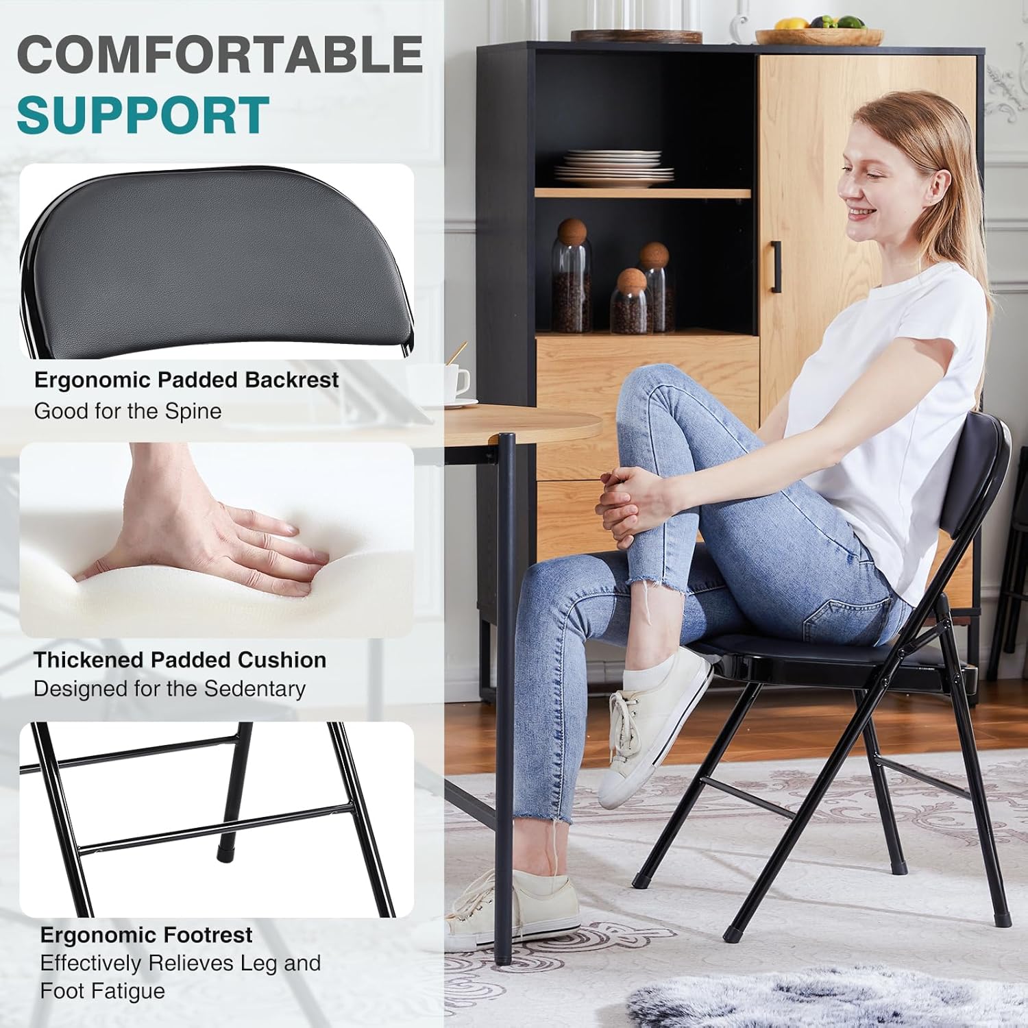 DUMOS 2 Pack Leather Padded Folding Chair, Indoor Outdoor Portable Stackable Commercial Seat wourant