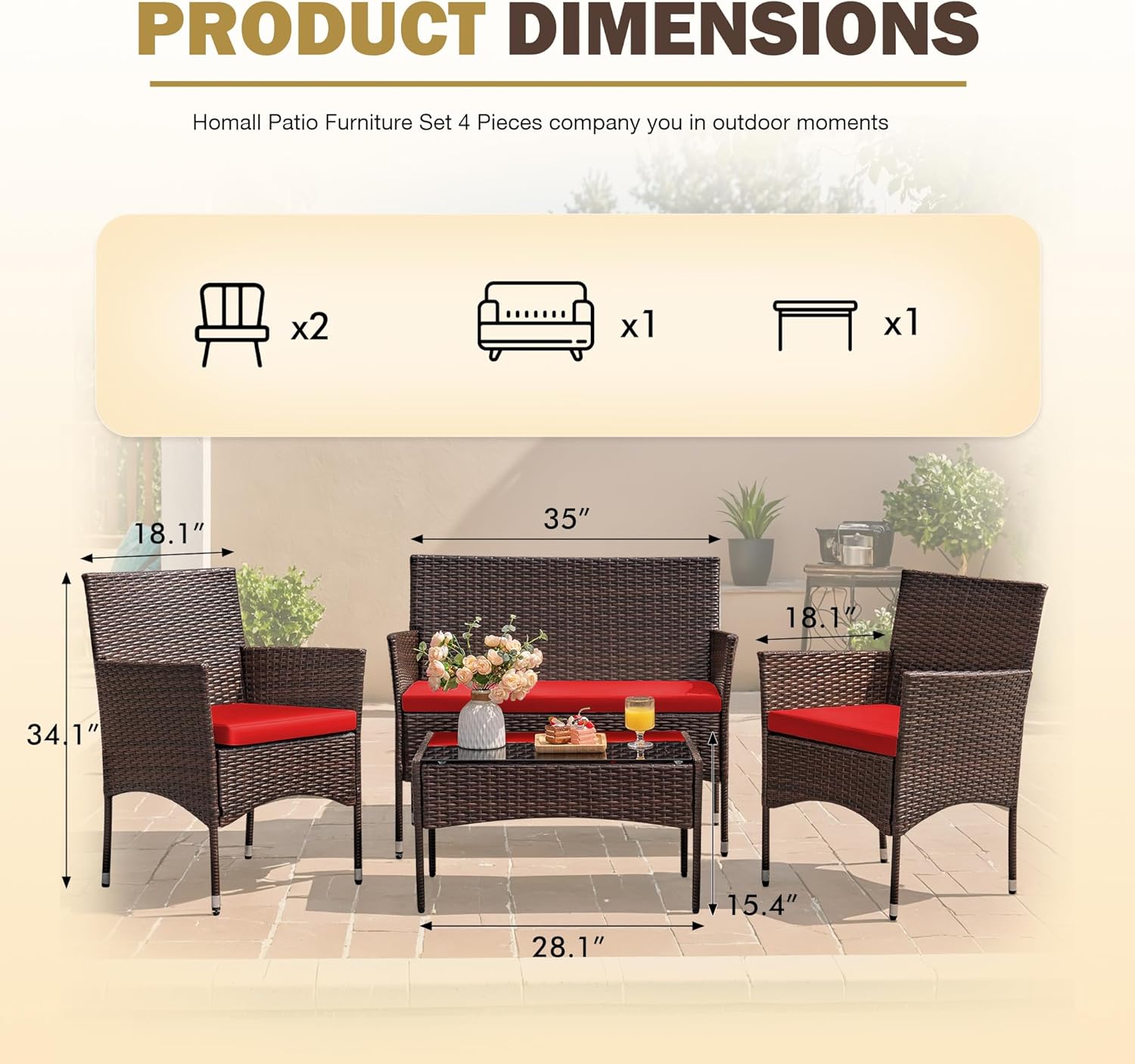 Homall 4 Pieces Outdoor Patio Furniture Sets Rattan Chair Wicker Set, Outdoor Indoor Use Backyard Porch Garden Poolside Balcony Furniture Sets (Grey) wourant