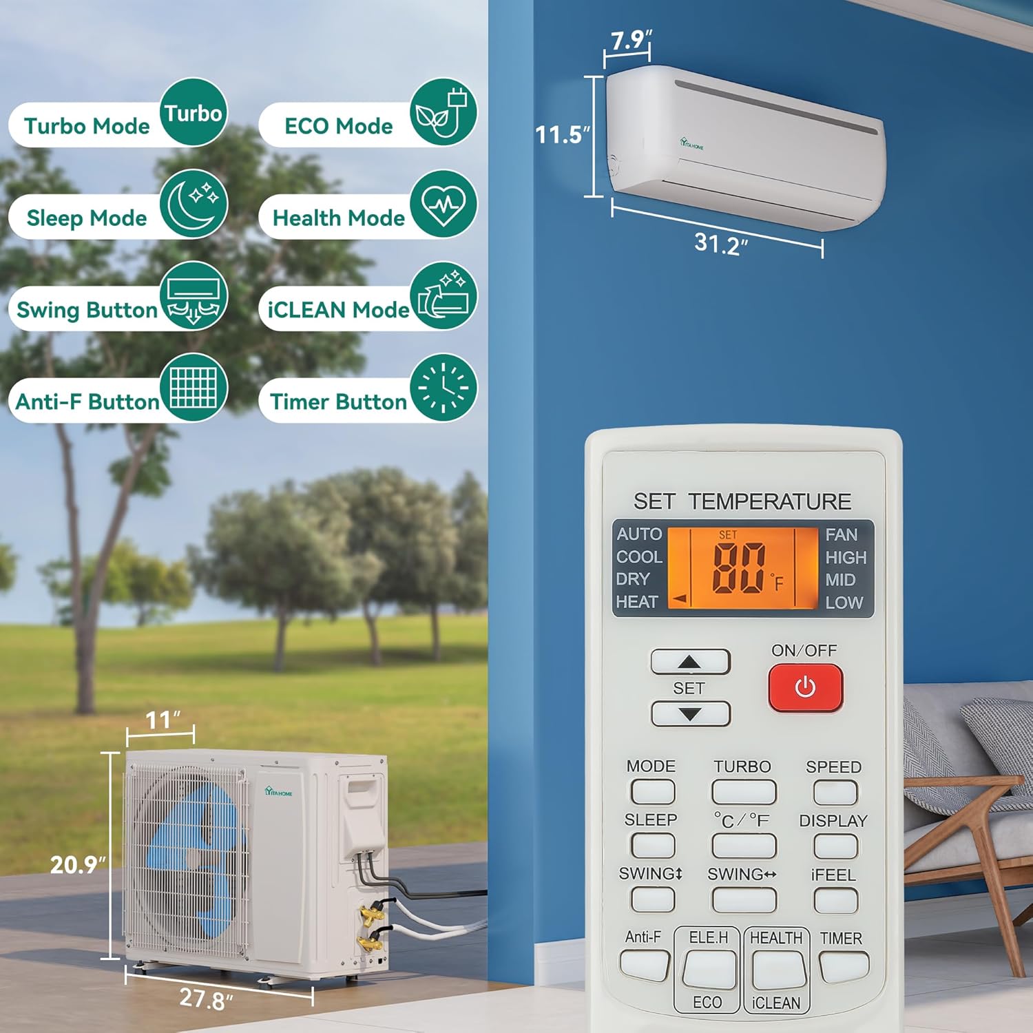 12000 BTU Mini Split Air Conditioner Heat Pump System, Wifi Enabled 20 SEER2 115V Inverter Ductless AC Cool Up to 750 Sq. Ft, Compatible with Alexa, Complete Installation Kit, White wourant