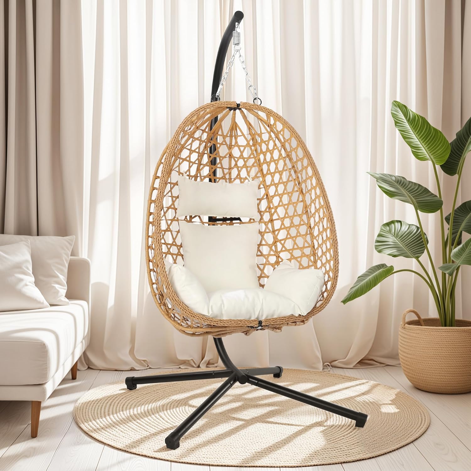 Egg Chair with Stand Patio Wicker Hanging Chair Hammock Swing Chair 350LBS Capacity wourant