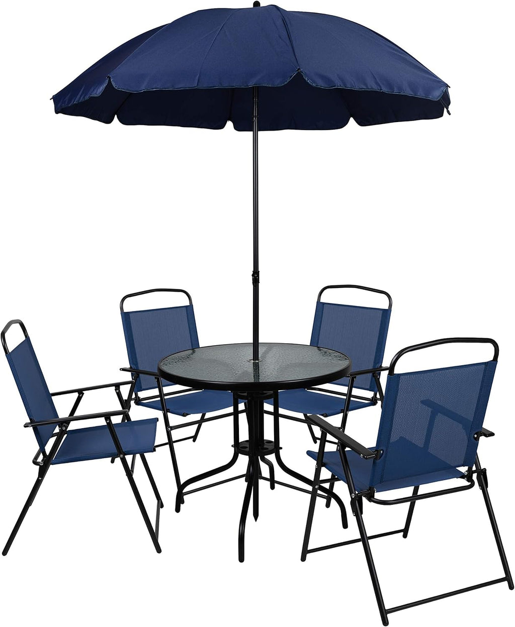 EMMA + OLIVER 6 Piece Brown Patio Garden Set with Umbrella Table and Set of 4 Folding Chairs wourant