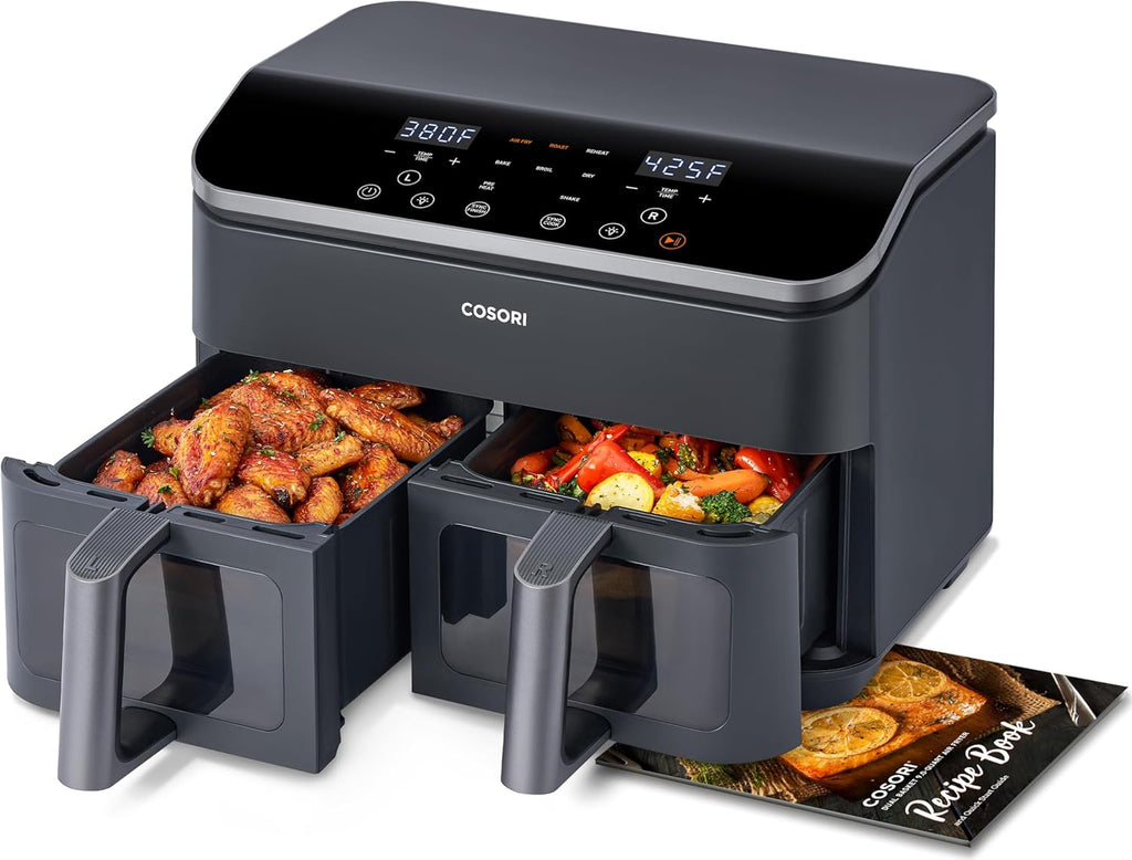 COSORI 9Qt 10-in-1 Dual Air Fryer Fresh Balanced Meals for Family Children Double Baskets wourant