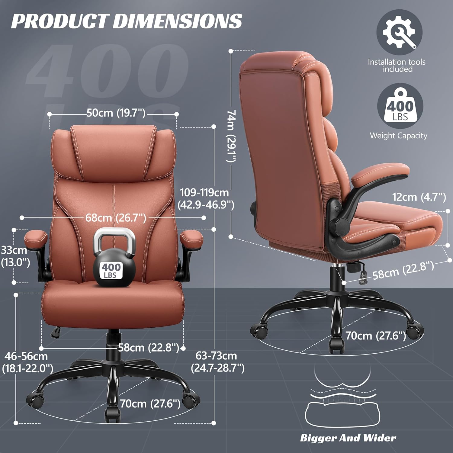 Office Chair Large High-Foot Computer Desk Chair, Breathable Leather Chair Lumbar Support Rotating Computer Chair wourant