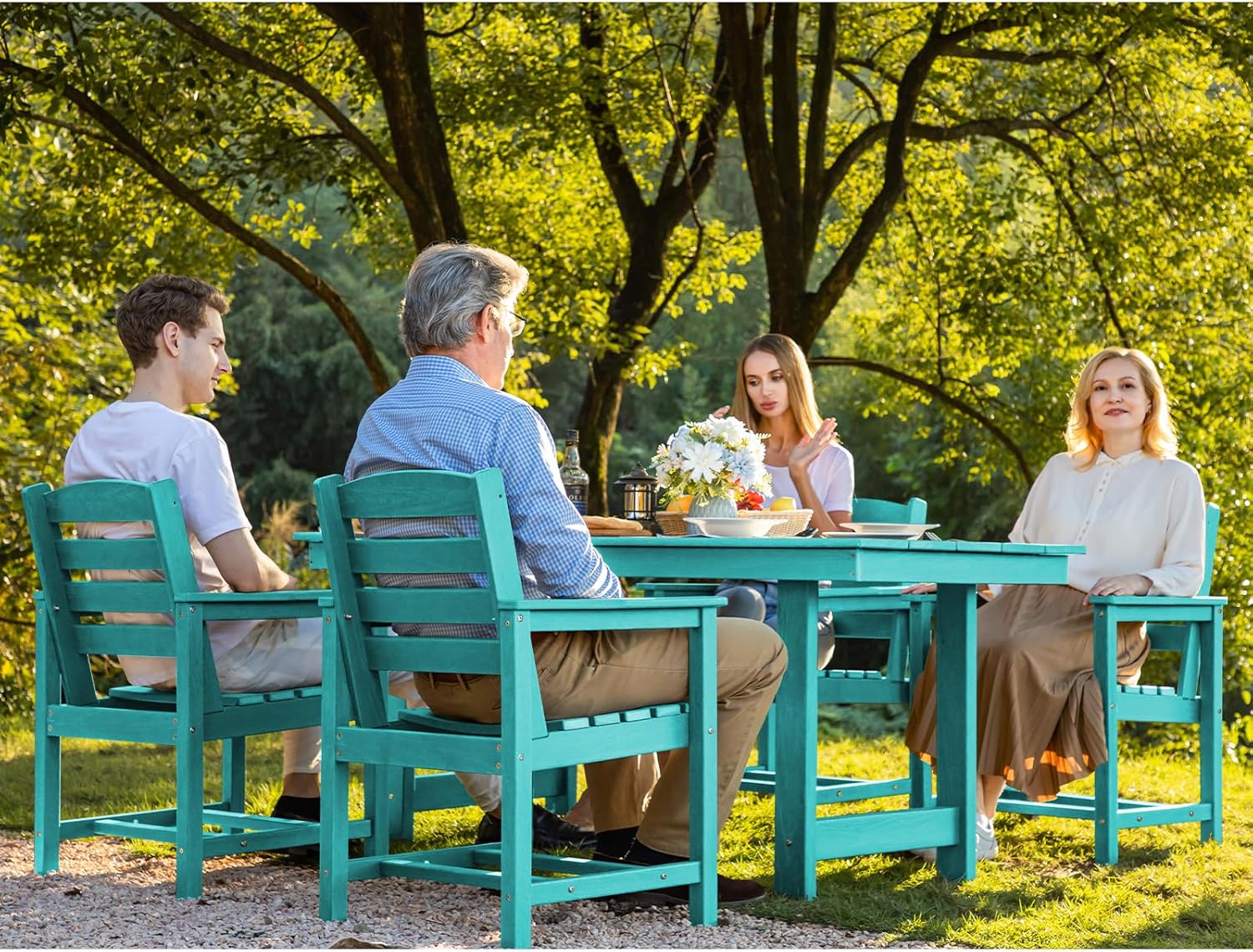 Outdoor HDPE Dining Table Set, 7-Piece Outdoor Dining Table Sets with Umbrella Hole Cut-Out Table and 6 Chairs wourant