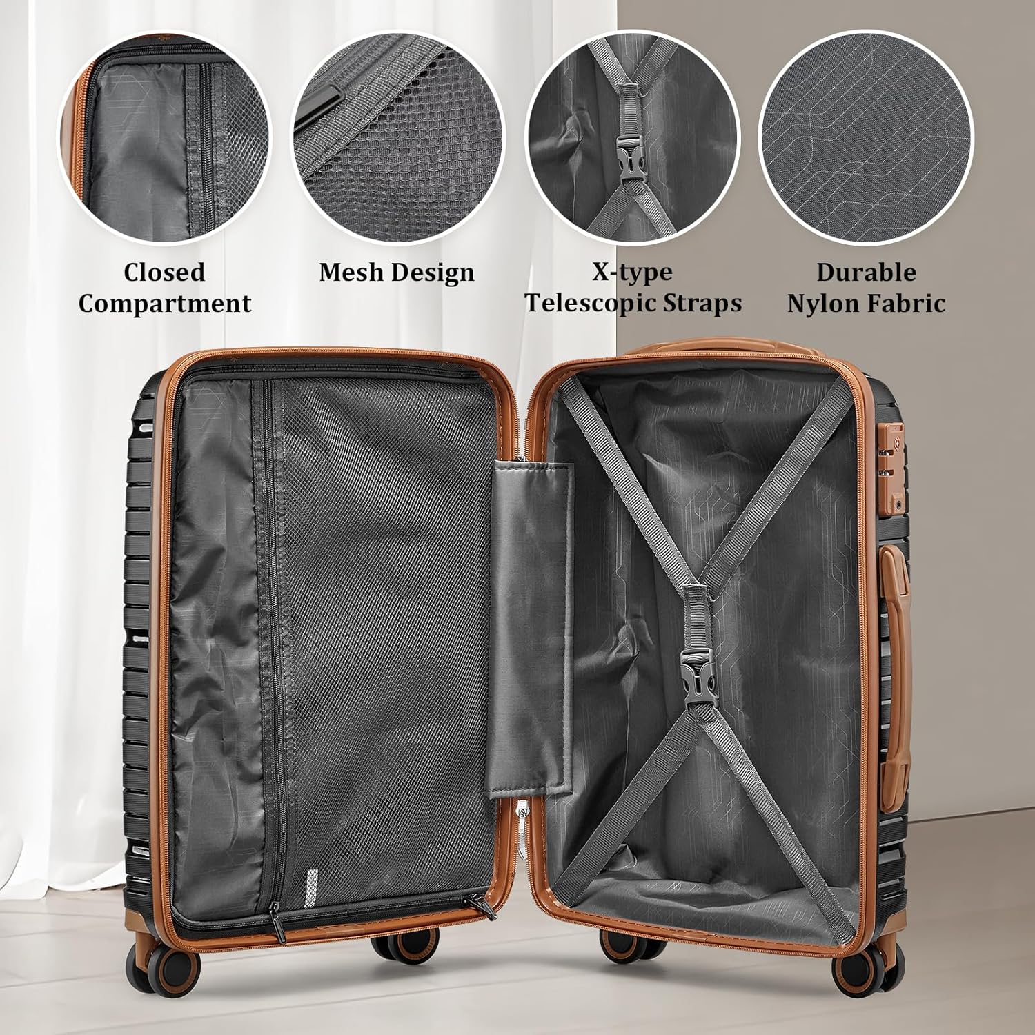 5-piece PP hardshell lightweight travel carry-on luggage set with dual spinner wheels and TSA lock wourant
