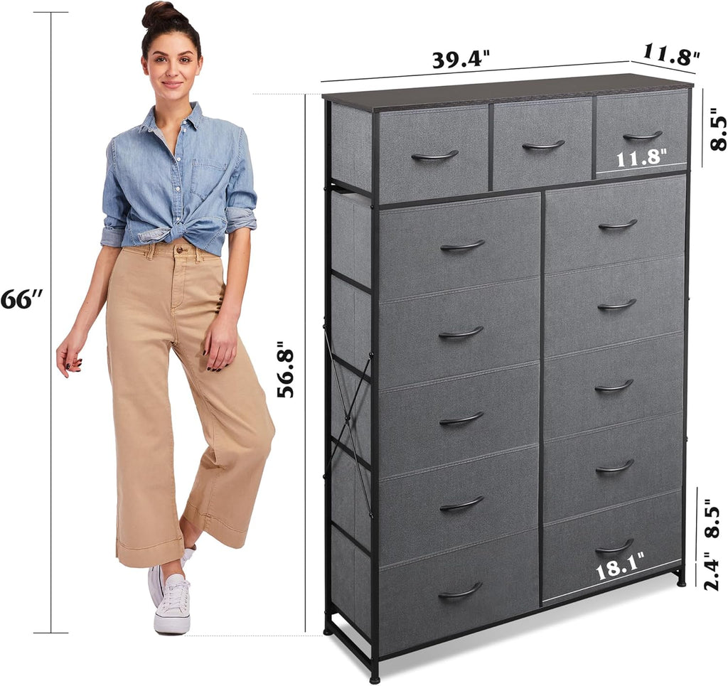 WLIVE Storage Organizer Unit with 13 Fabric Bins, Storage Drawers Organizer with Steel Frame, Tall Storage Tower Organizaton for Living Room, Hallway, Office, Charcoal Black wourant