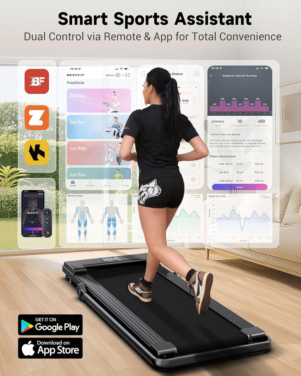 PulseDrive 8.7 MPH Walking Pad Treadmill Compact Under Desk Treadmill Walking Running Machine wourant