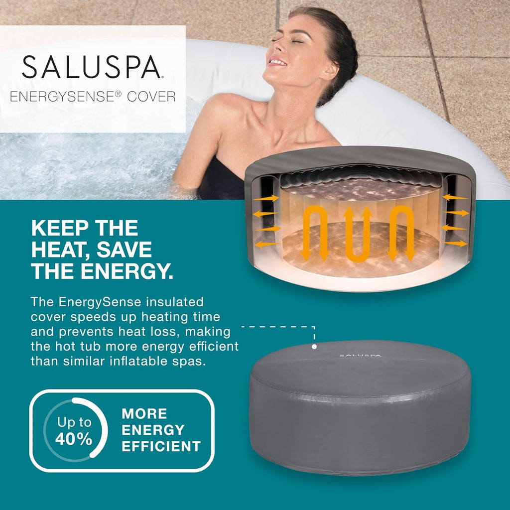 Bestway SaluSpa Miami EnergySense AirJet Inflatable Hot Tub Spa (71" x 26") | Portable Hot Tub with 2 Covers (1 Energy-Efficient Thermal Cover and 1 Standard Cover) | Fits Up to 2-4 Persons | Black wourant