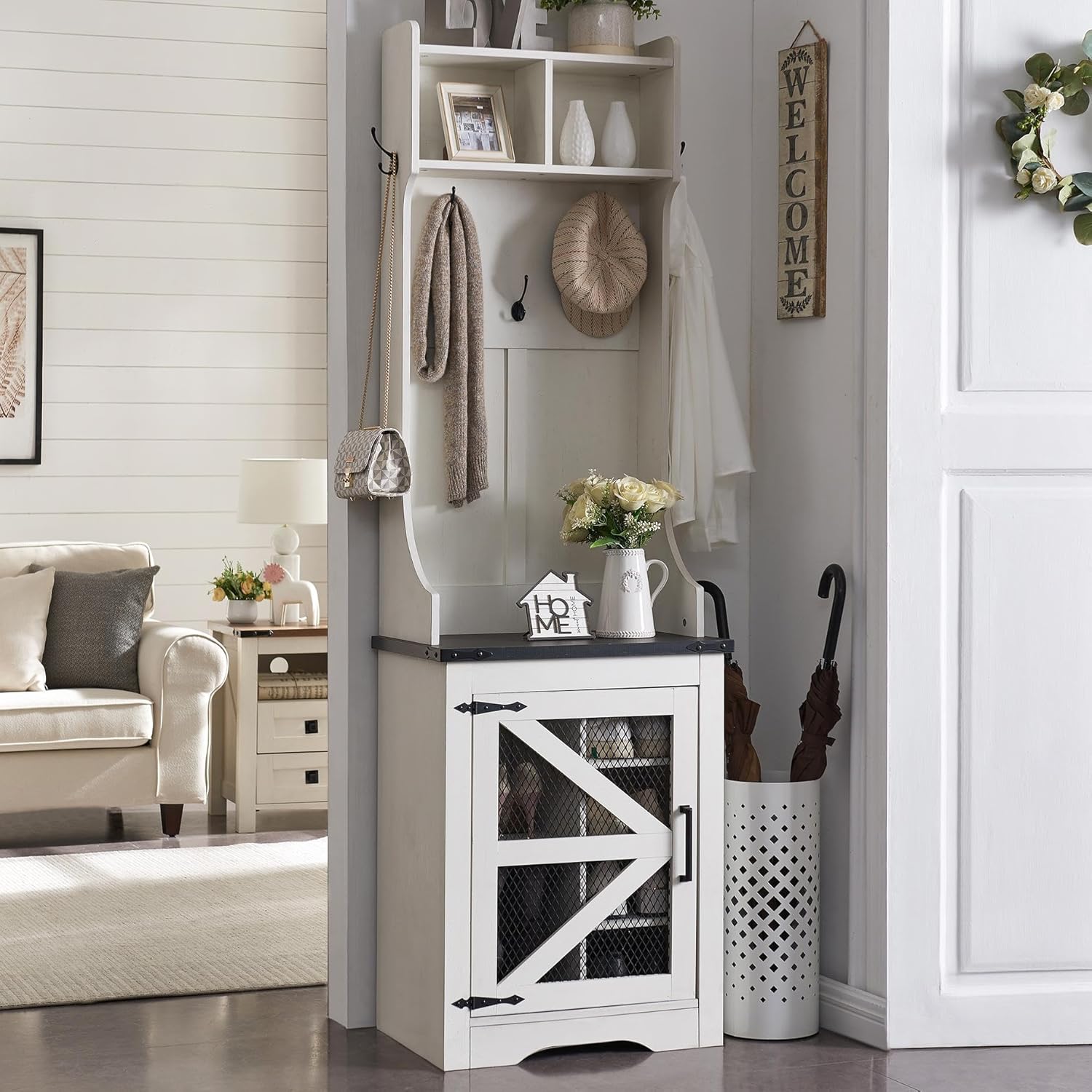 JXQTLINGMU 59-inch Farmhouse Foyer Tree with Shoe Storage, Entryway Bench Foyer Coat Rack Cabinet wourant