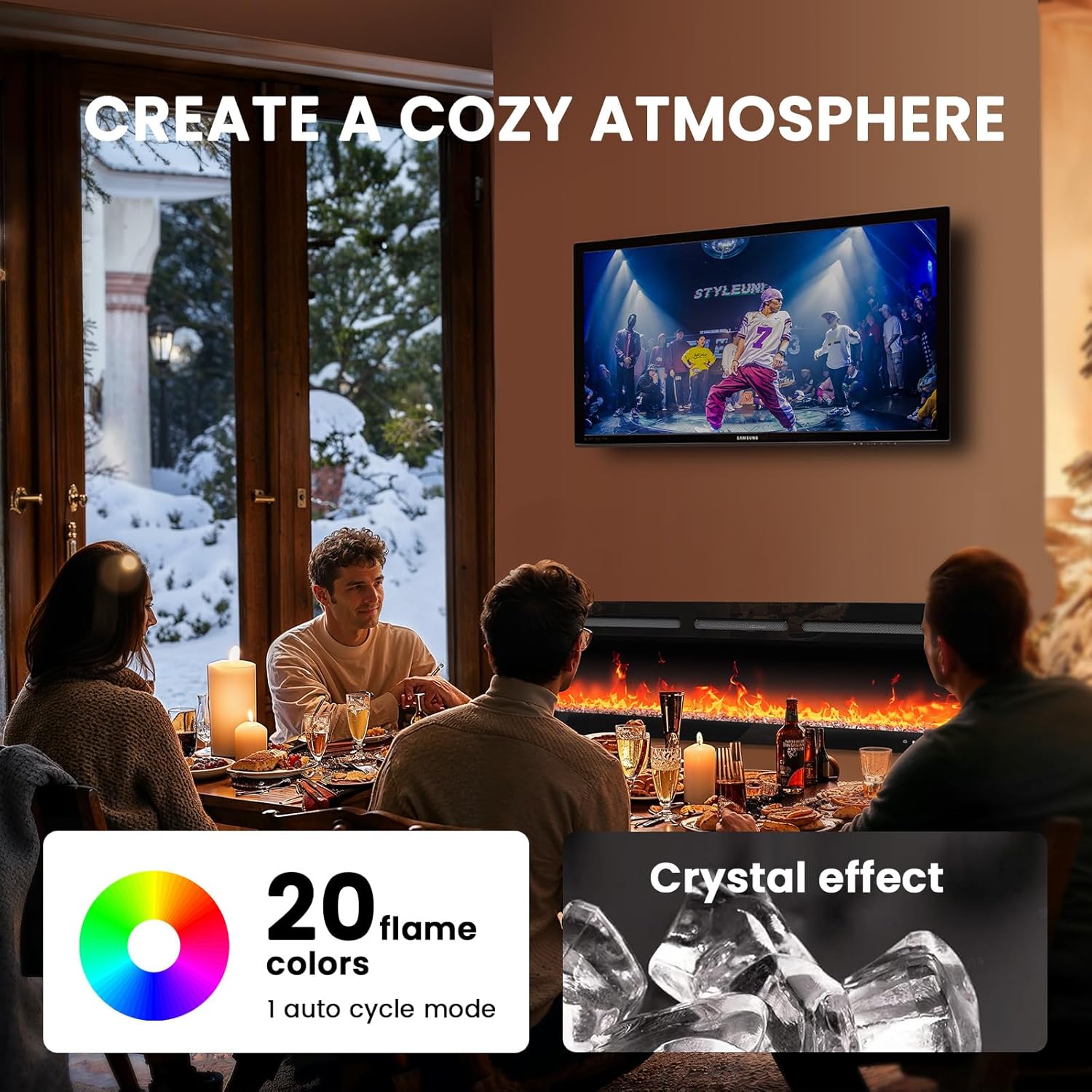 Silonn 50″Smart Electric Fireplace Heater with App & Remote Control, 5300 BTU Heat Output, Ultra-Slim Wall-Mounted or Recessed Electric Fireplace Inserts with Timer, 20 Flame Colors,WiFi Enabled wourant