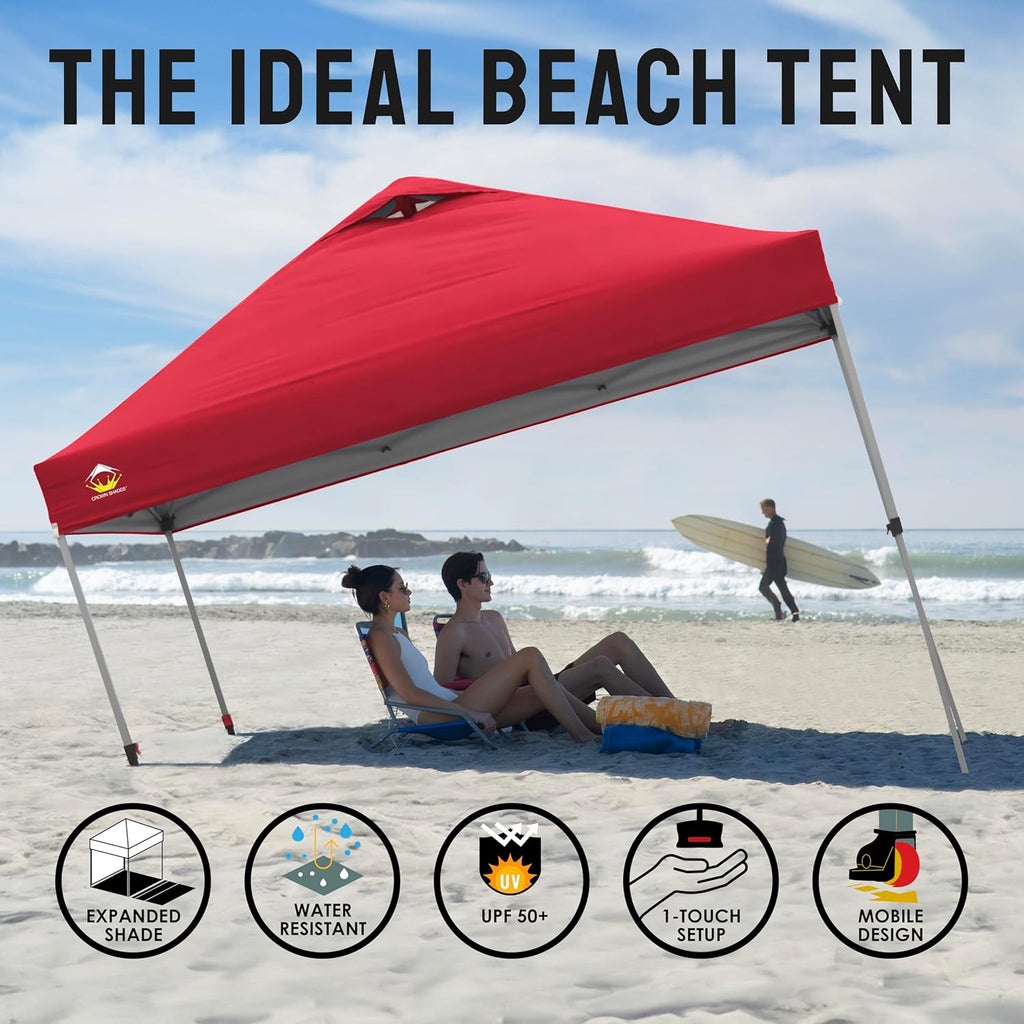 10x10 Pop-Up Awning - One-Click Installation Beach Tent - Outdoor Sunshade Silver Coated Top, 3 Heights and 4 Sand Pockets wourant