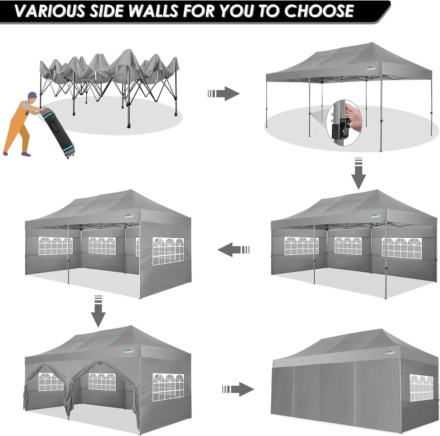 COBIZI 10x20 Heavy Duty Pop up Canopy Tent 6 sidewalls Commercial Canopy Wedding Party Tents wourant