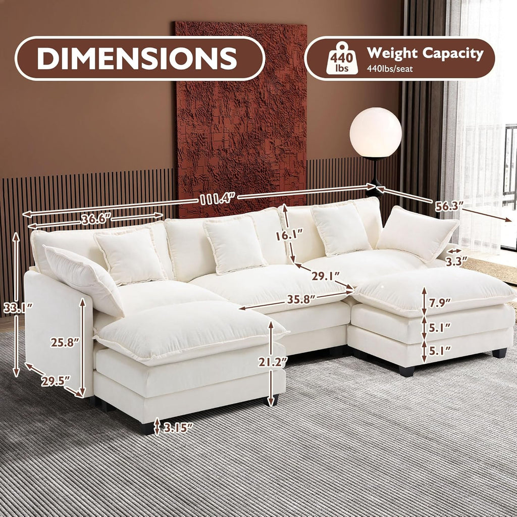 ihanherry 146-inch U-shaped modern sofa modular area cloud sofa wourant