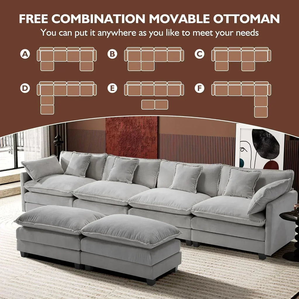 111.4 Inch L Shaped Modern Sofa Modular Cloud Sofa with Ottoman 4 Seater Chenille Deep Seat Sofa wourant