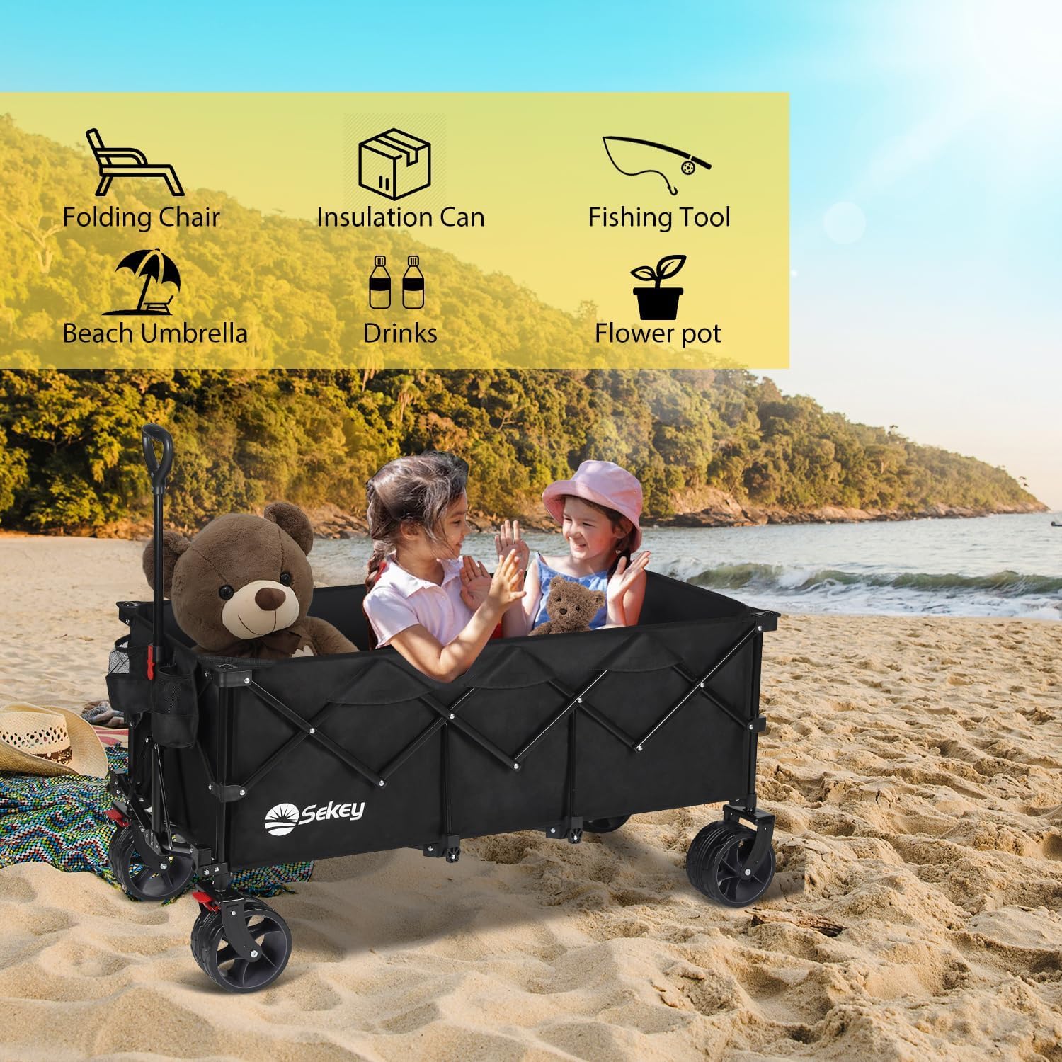 Sekey 48 Inch Long Foldable Extended Travel Cart 440 Lbs Folding Multi-Purpose Garden Cart wourant