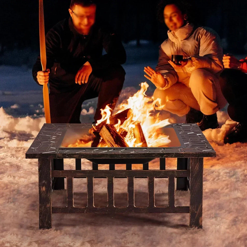 Yaheetech Multifunctional Fire Pit Table Square Metal Firepit Stove Backyard Patio Garden Fireplace wourant