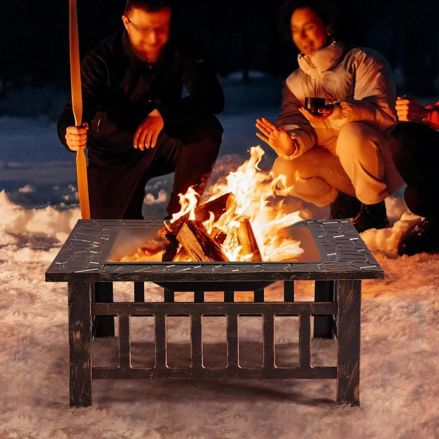 Yaheetech Multifunctional Fire Pit Table Square Metal Firepit Stove Backyard Patio Garden Fireplace wourant