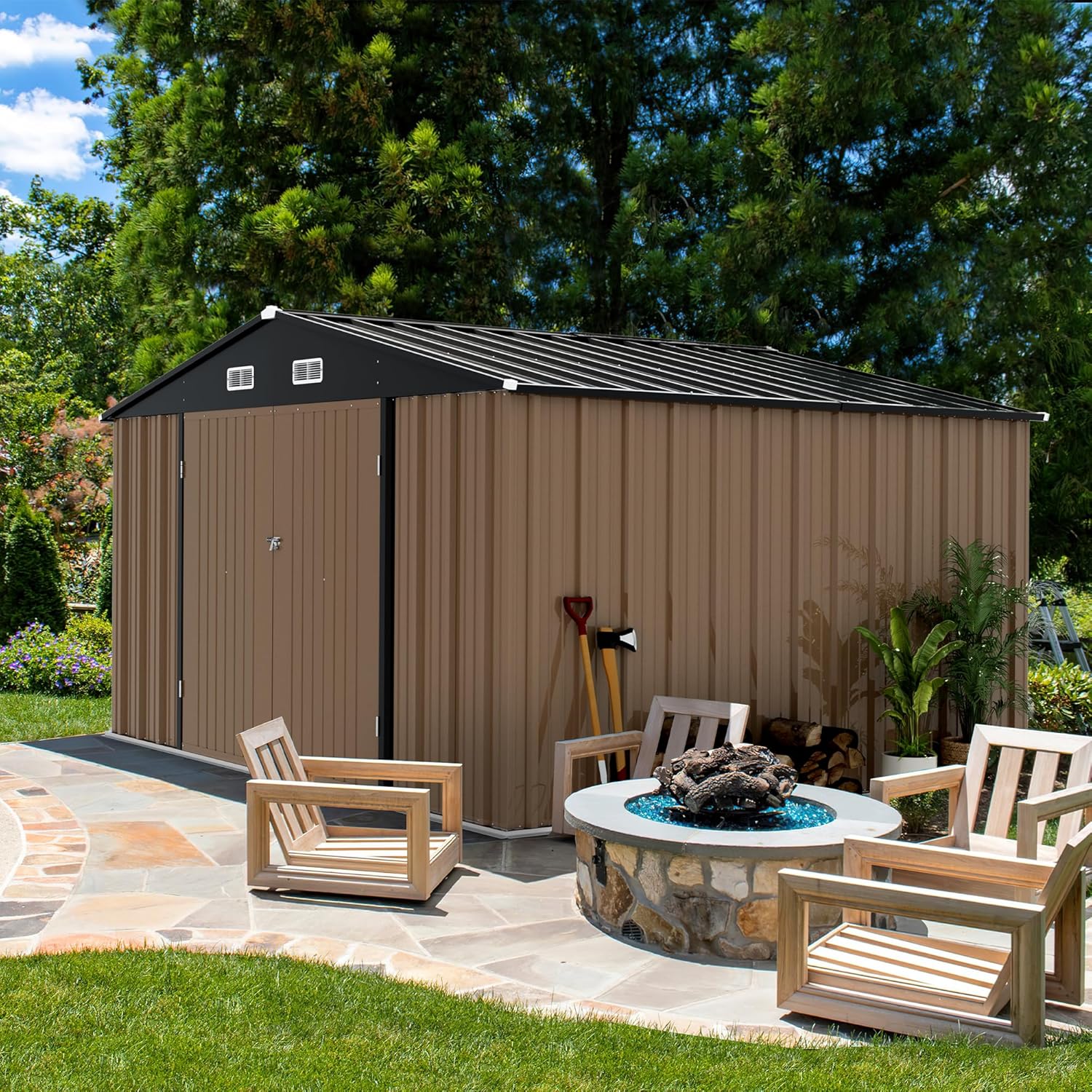 Devoko Outdoor Storage Shed Lockable Metal Garden Shed Steel Anti-Corrosion Storage House wourant