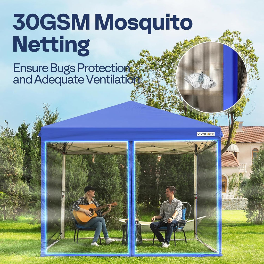 10x10ft Easy Pop-Up Canopy Outdoor Screen Tent with Mosquito Netting 2 Zipper Doors Roller Bag wourant