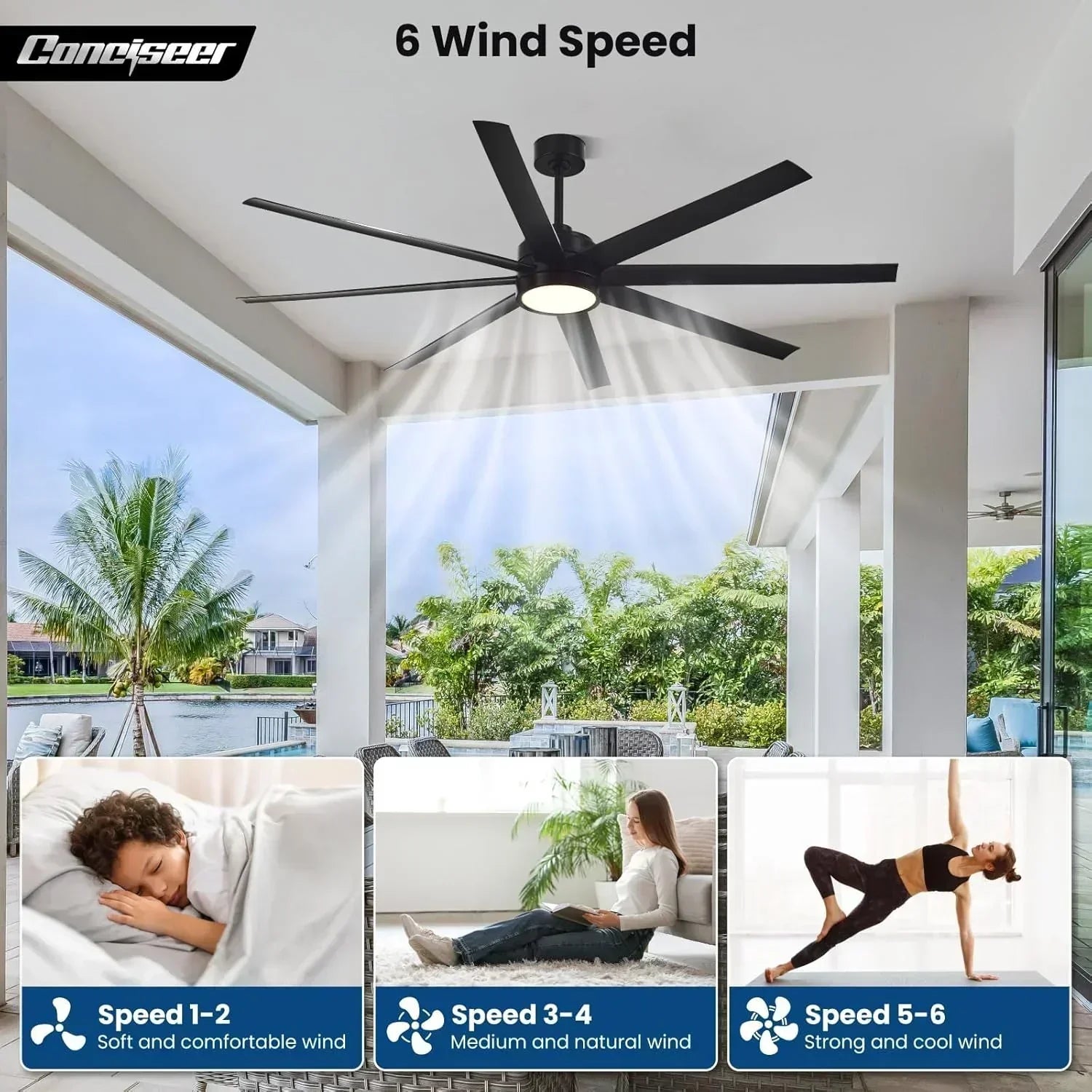 Modern ceiling fan 72 inch bedroom living room library cafe outdoor/industrial wourant