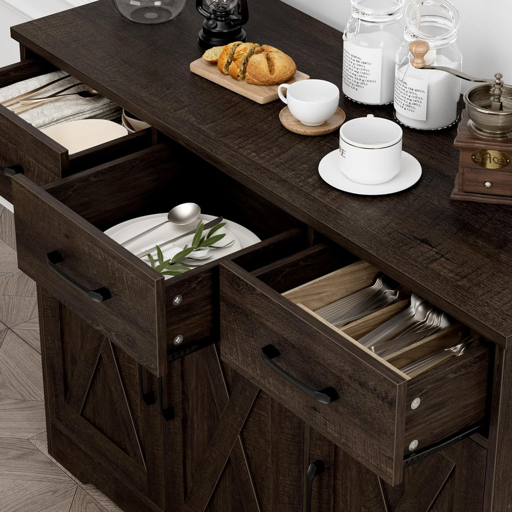 Modern farmhouse sideboard barn door buffet storage cabinet with drawers and shelves wourant