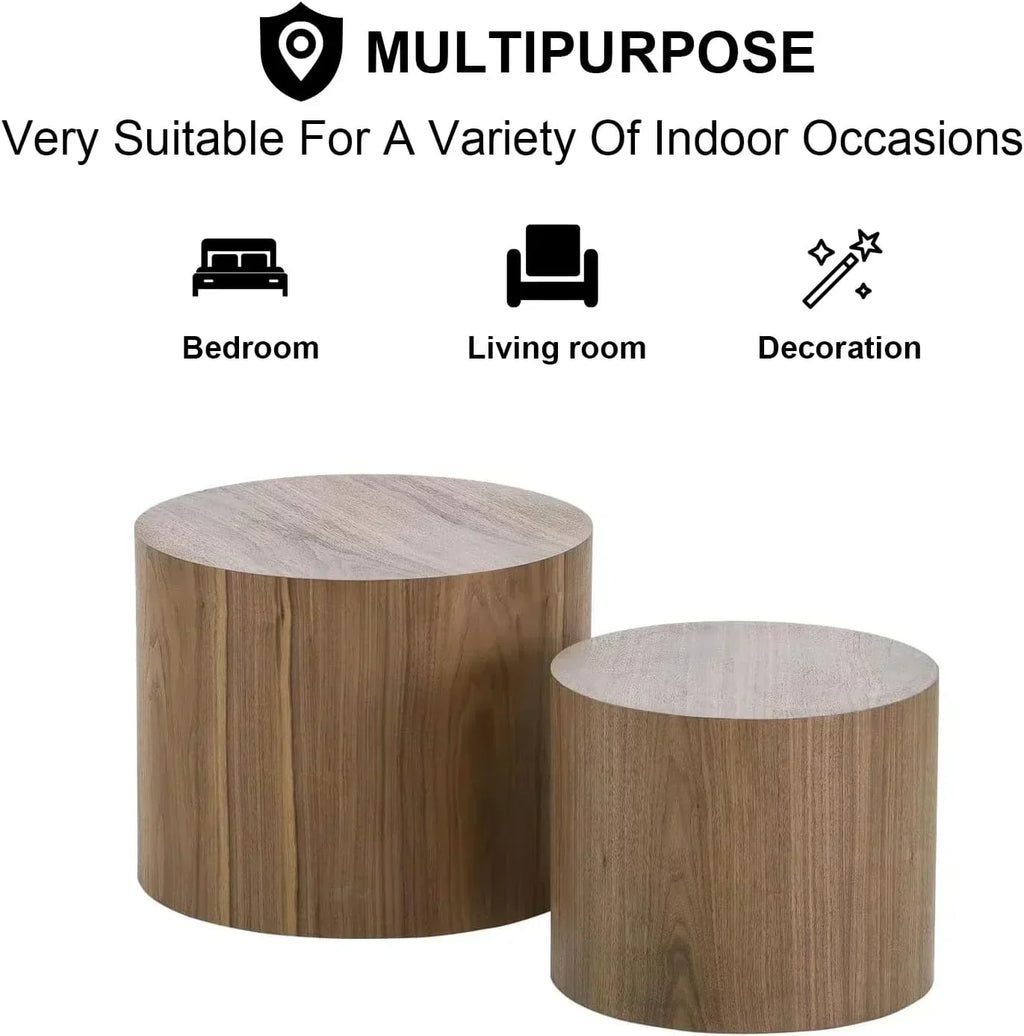 Nesting Coffee Table Set of 2 Modern Round Coffee Table with Non-Slip Feet Circle Accent Tables wourant